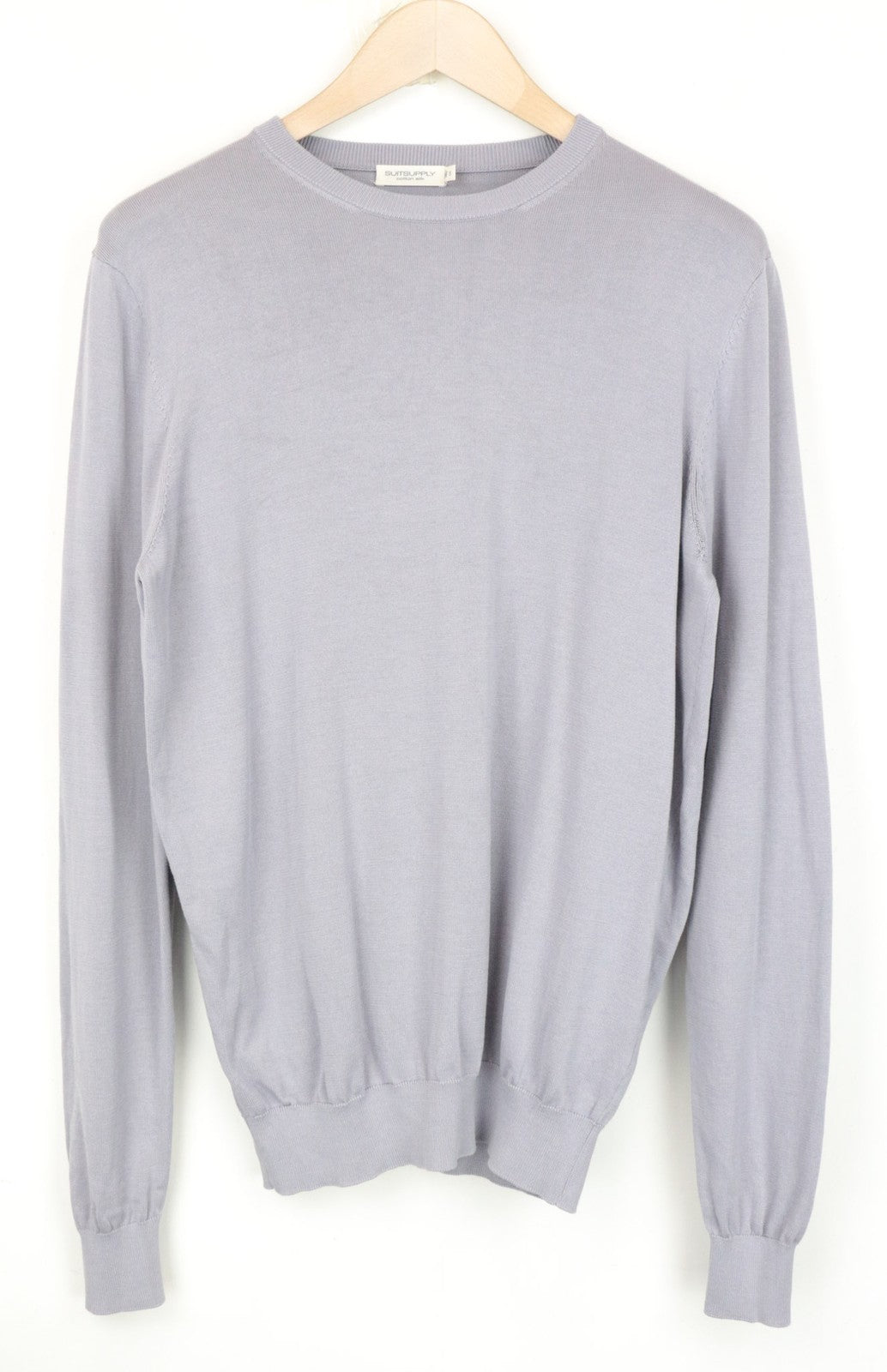 SUITSUPPLY Men Jumper S Lilac Slim Crew Neck Sweater Tight-Knit Cotton Silk Mix