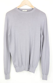 SUITSUPPLY Men Jumper S Lilac Slim Crew Neck Sweater Tight-Knit Cotton Silk Mix