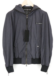 RICHMOND Men Jacket IT48 M Grey Hooded Zip Up Cotton Blend Lined Patched
