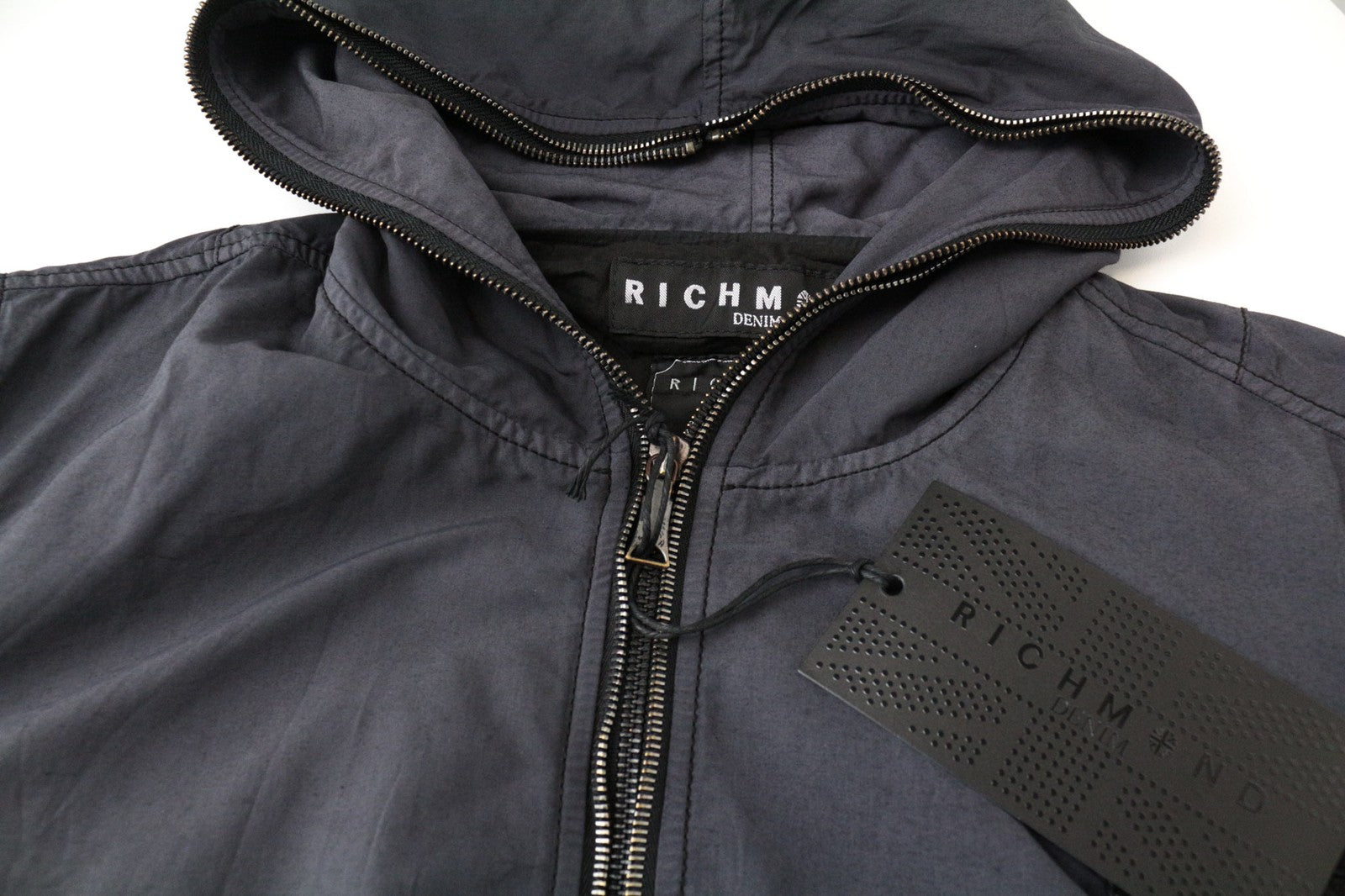 RICHMOND Men Jacket IT48 M Grey Hooded Zip Up Cotton Blend Lined Patched