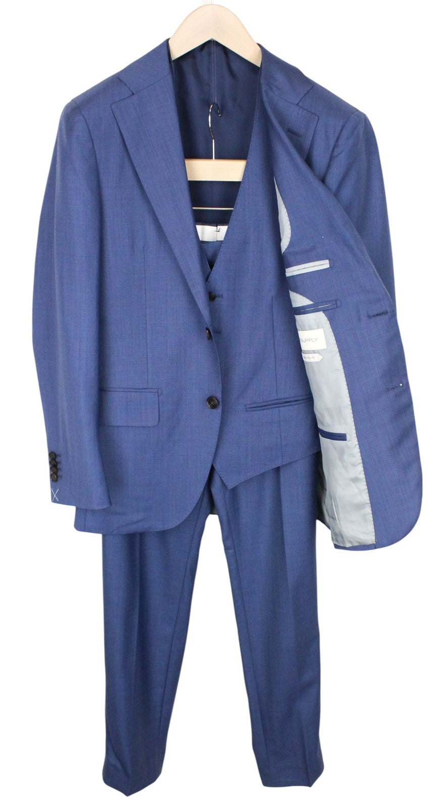 SUITSUPPLY Lazio La Spalla Men Suit UK34R Blue Pure Wool Super 150s Slim 3 Piece