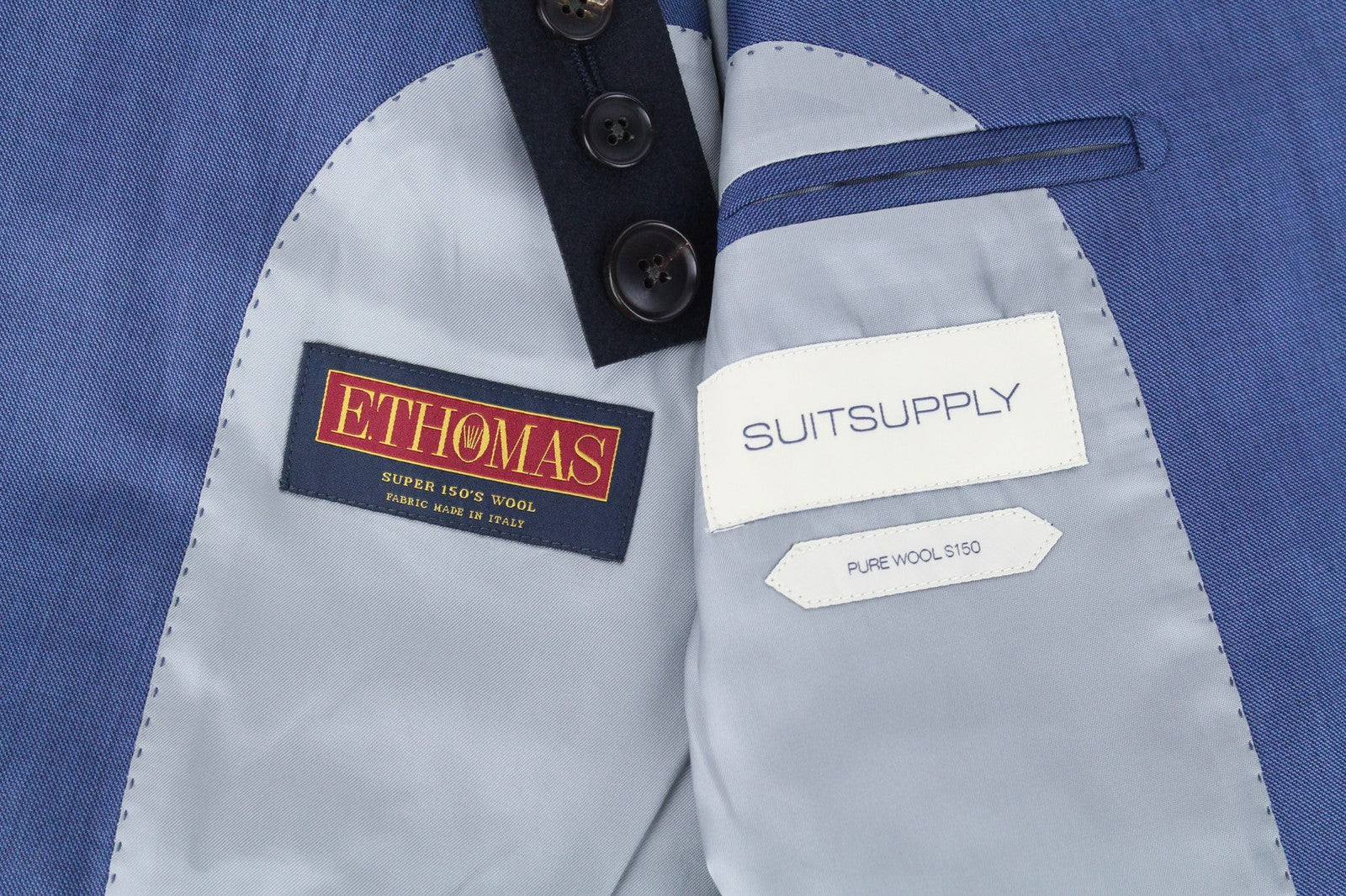 SUITSUPPLY Lazio La Spalla Men Suit UK34R Blue Pure Wool Super 150s Slim 3 Piece