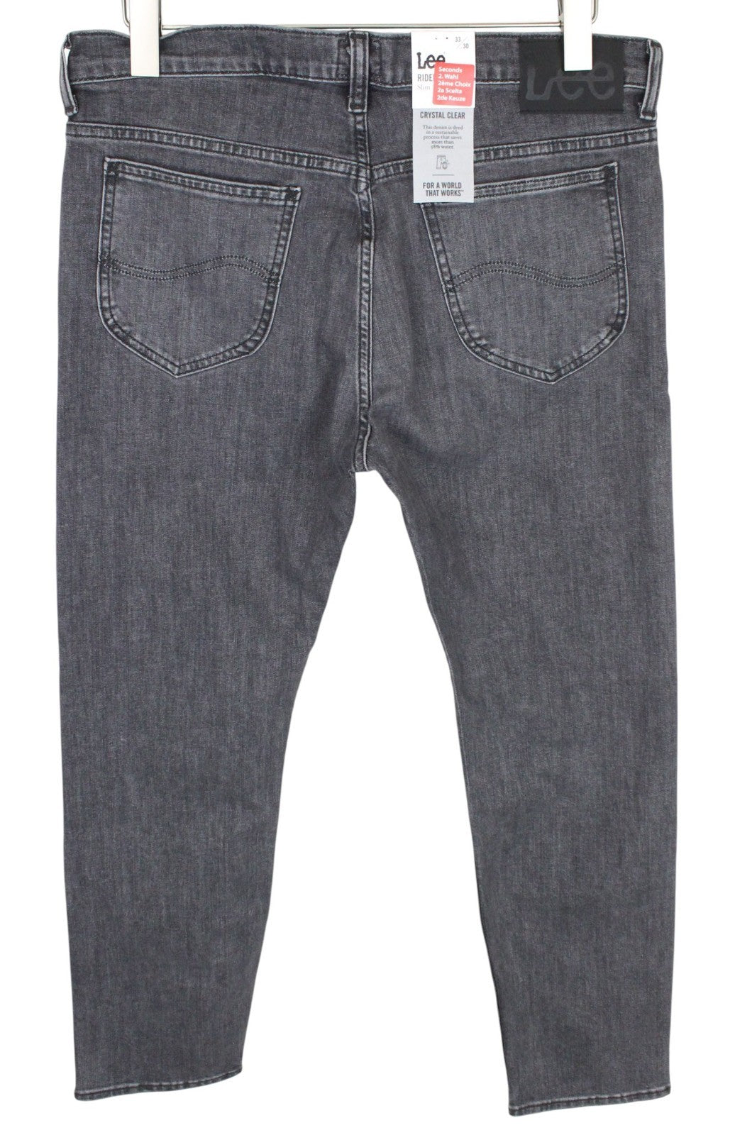 LEE Rider Men Jeans W33/L32 Grey Slim Faded Wash Cotton Stretch Denim Casual