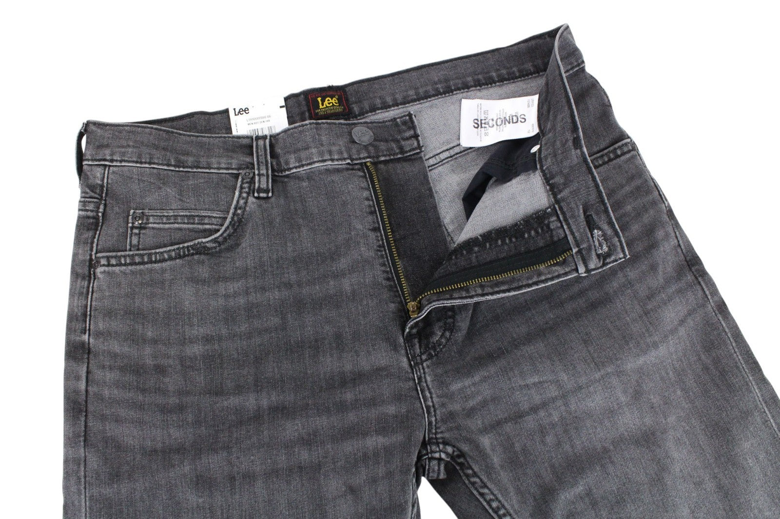 LEE Rider Men Jeans W33/L32 Grey Slim Faded Wash Cotton Stretch Denim Casual
