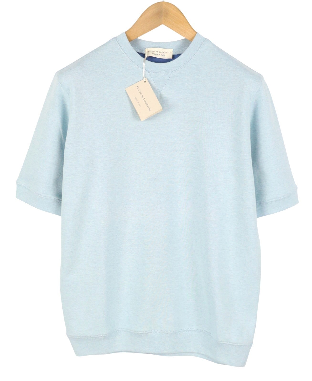 FILIPPO DE LAURENTIIS Men Sweatshirt IT50 M Blue Melange Crew Neck Short Sleeve