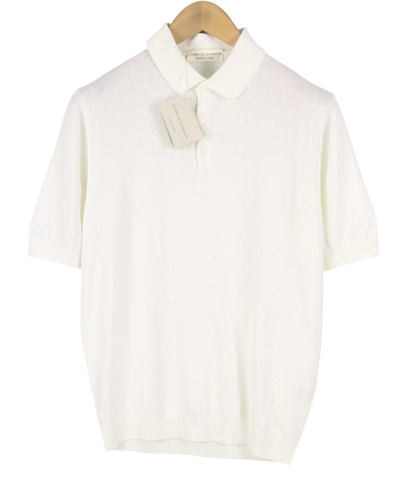 FILIPPO DE LAURENTIIS Men Polos IT52 L White Cotton Knit Short Sleeve