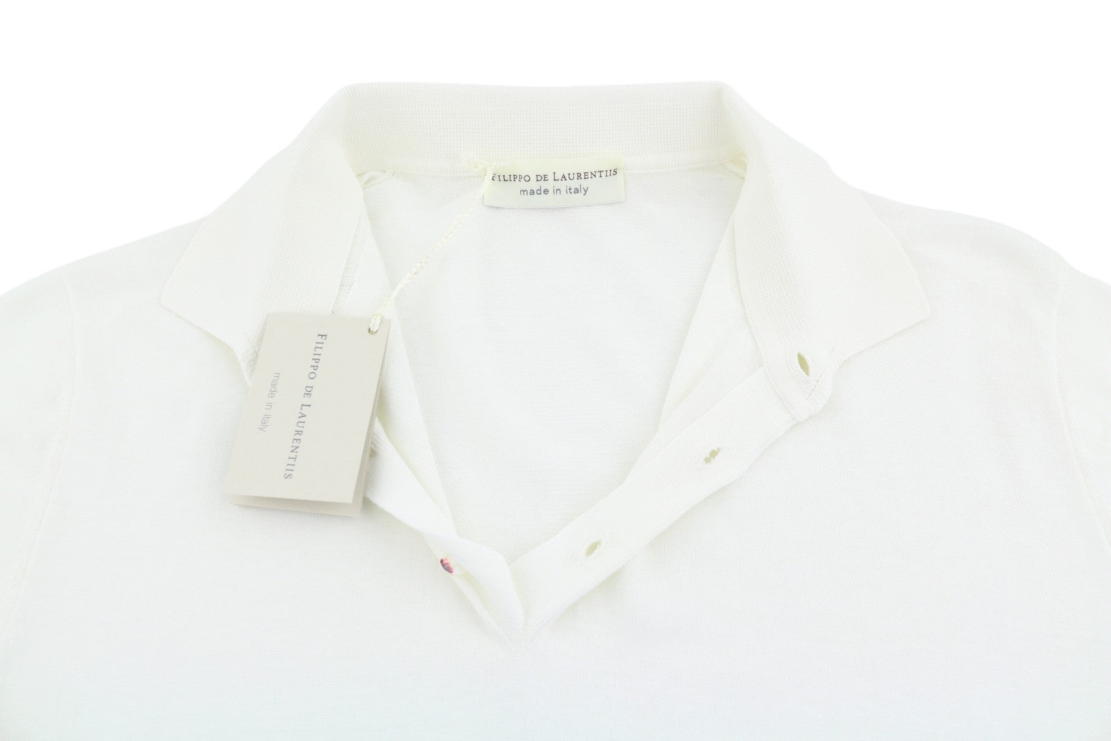 FILIPPO DE LAURENTIIS Men Polos IT52 L White Cotton Knit Short Sleeve