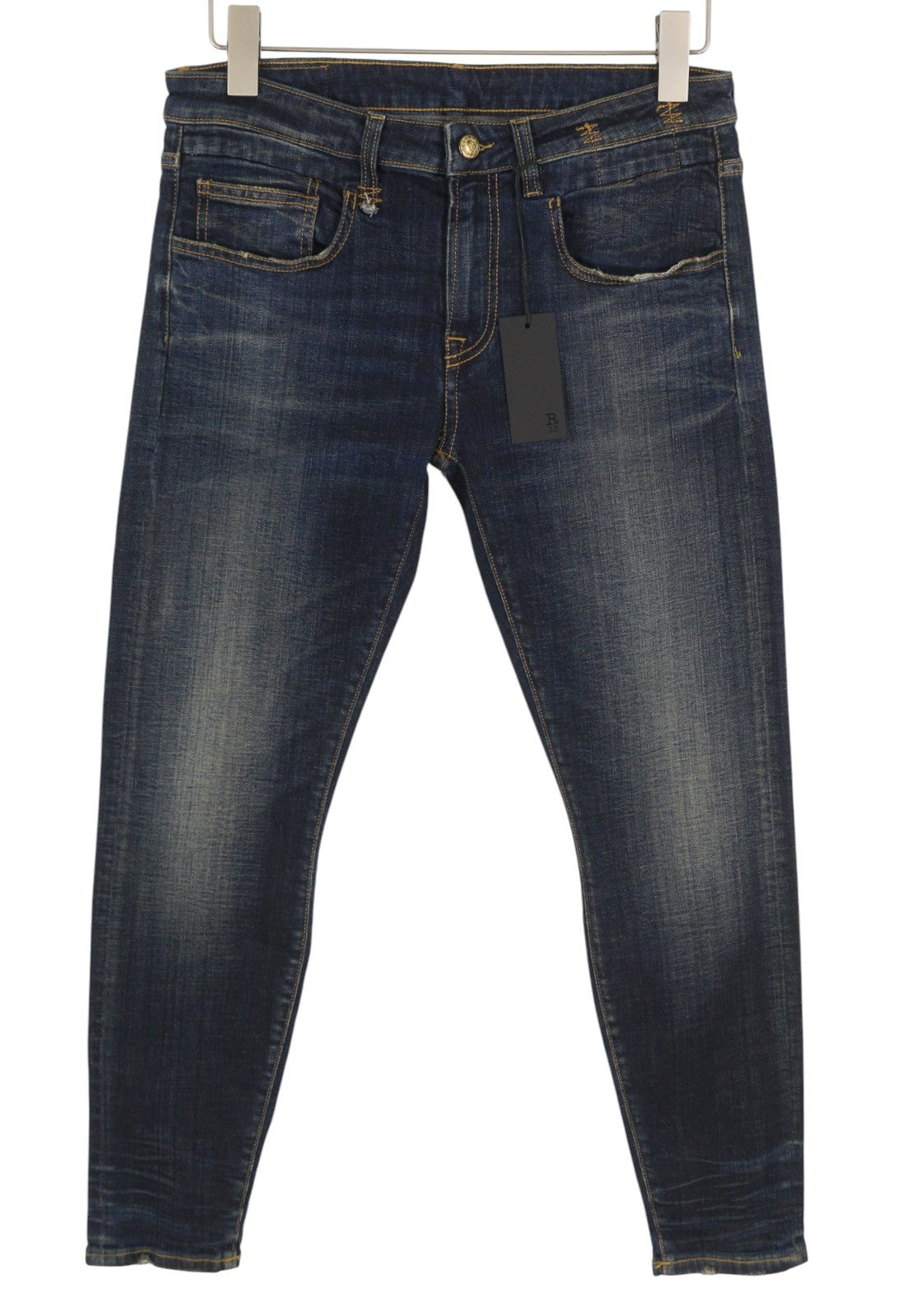 R13 Boy Skinny Women Jeans 29 Howell Indigo Whiskers Faded Cropped