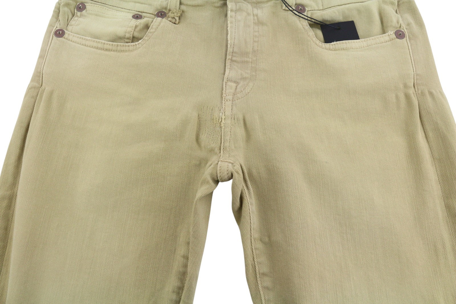 R13 Boy Straight Women Jeans 30 Khaki Stretch Faded Whiskers Cropped