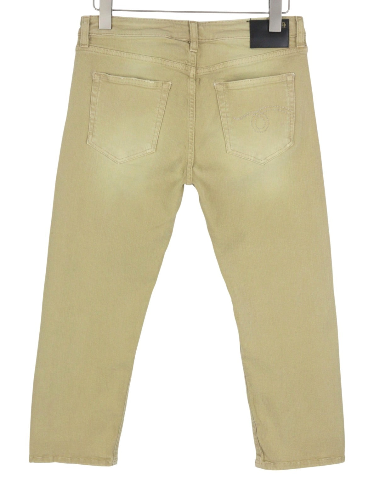 R13 Boy Straight Women Jeans 30 Khaki Stretch Faded Whiskers Cropped