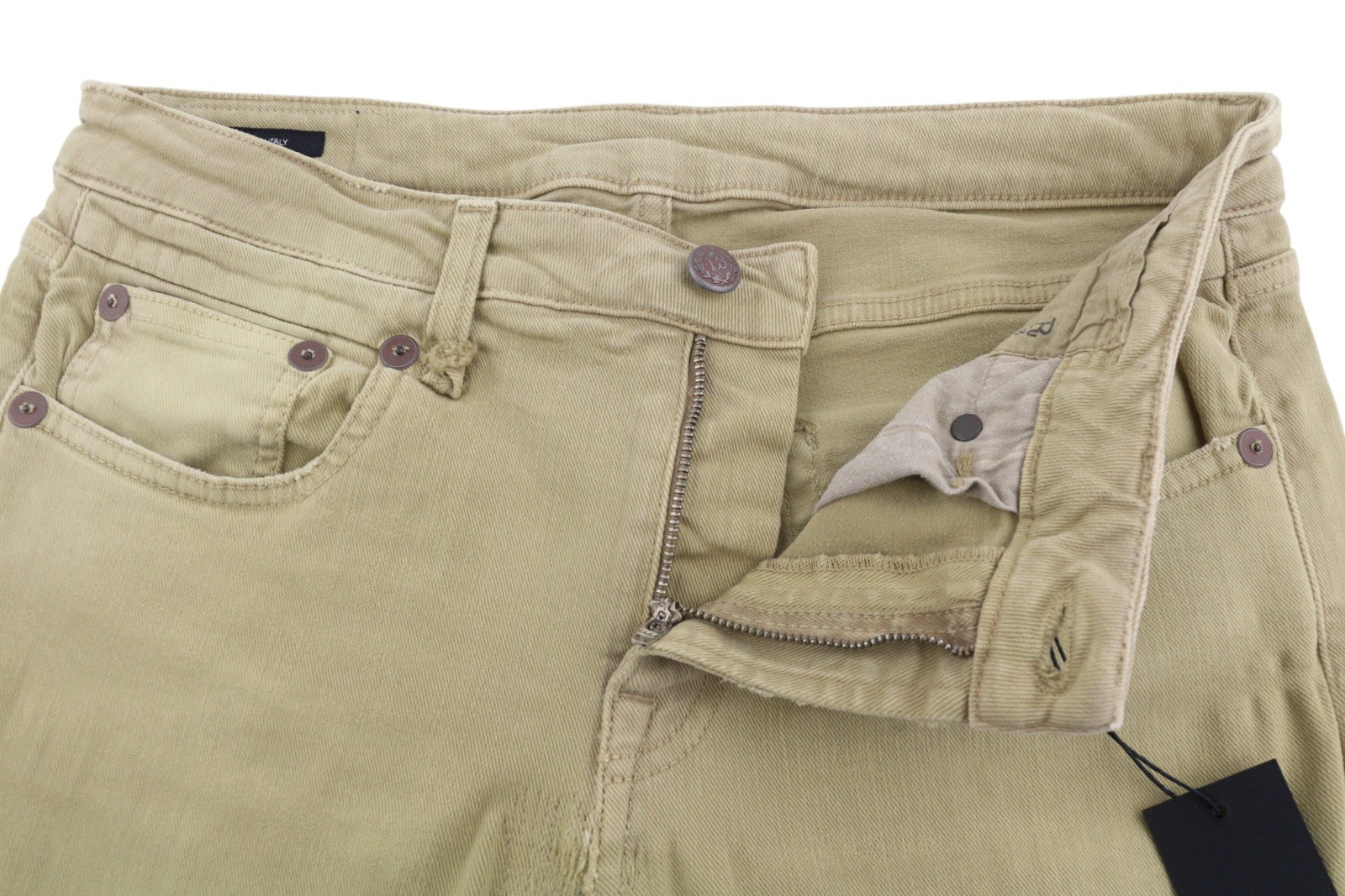 R13 Boy Straight Women Jeans 30 Khaki Stretch Faded Whiskers Cropped
