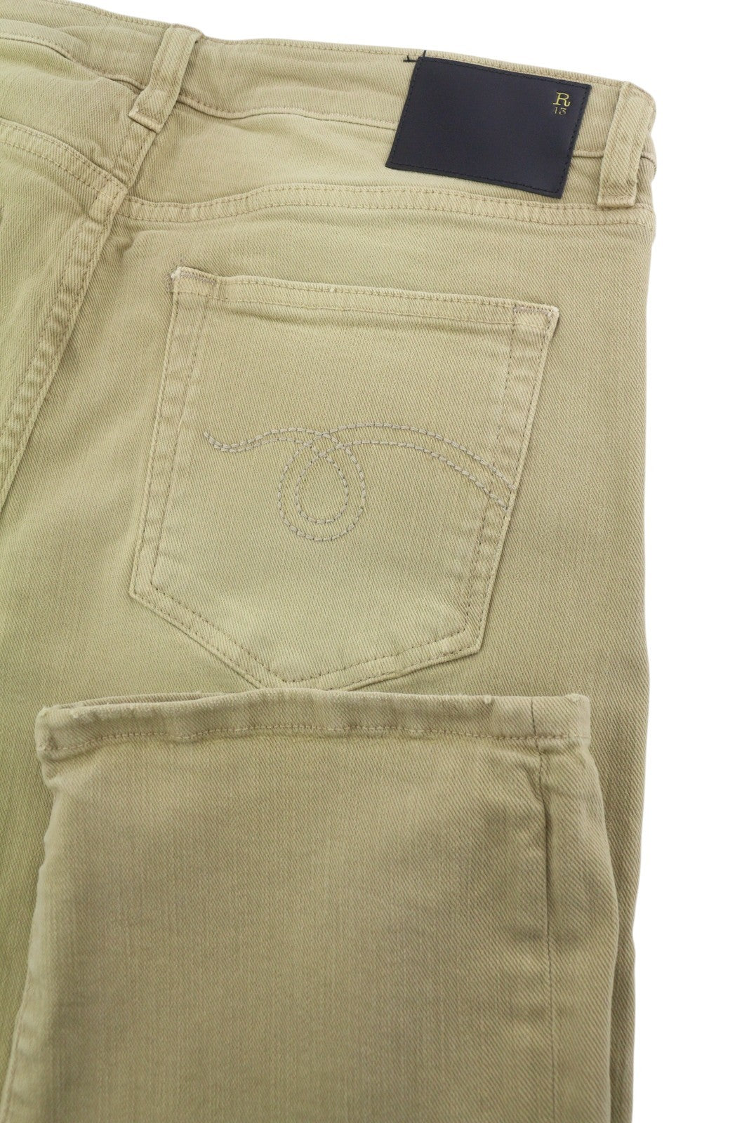 R13 Boy Straight Women Jeans 30 Khaki Stretch Faded Whiskers Cropped