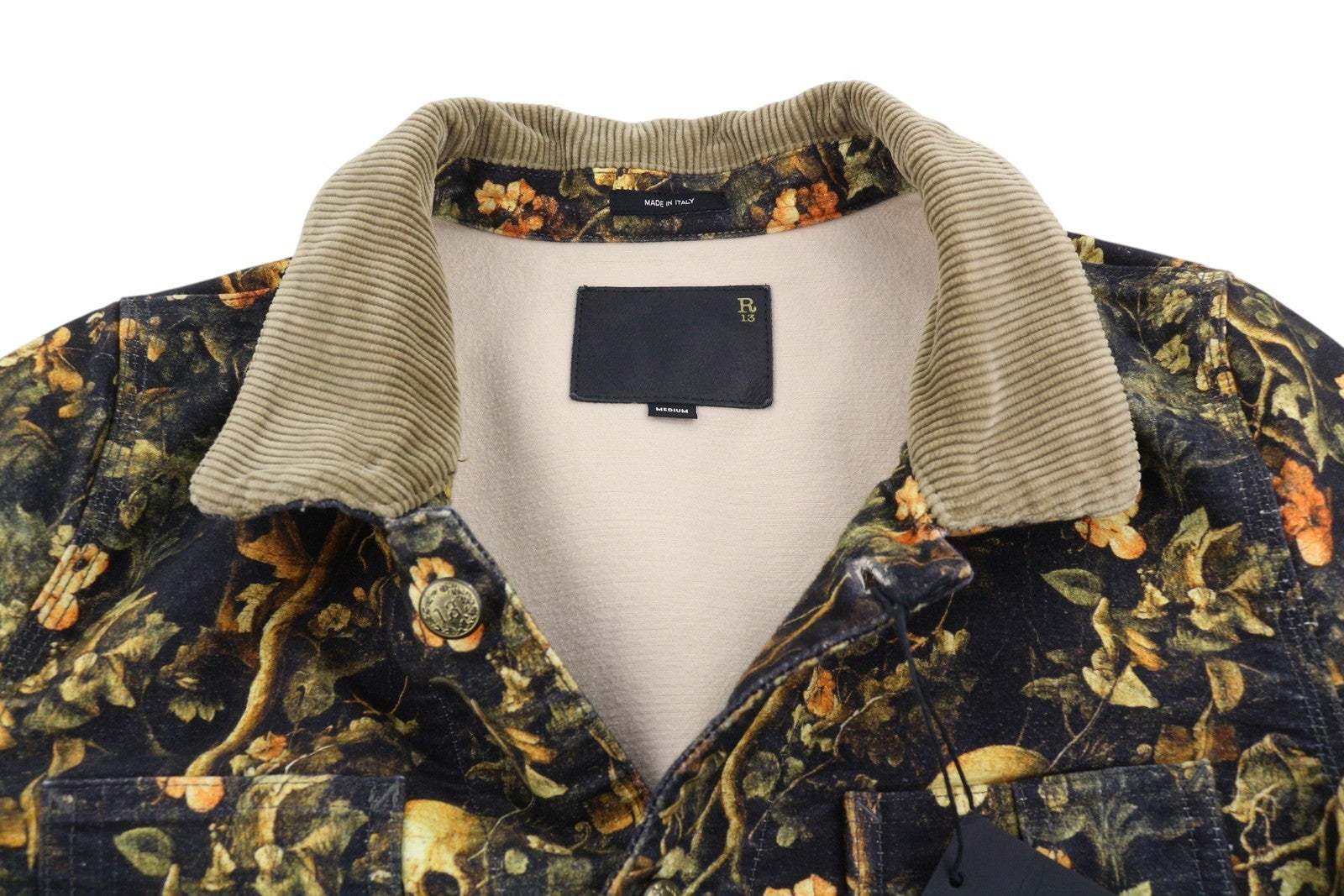 R13 Cropped Chore Coat Women Jacket M Skull Camo Moleskin Button Up Bomber