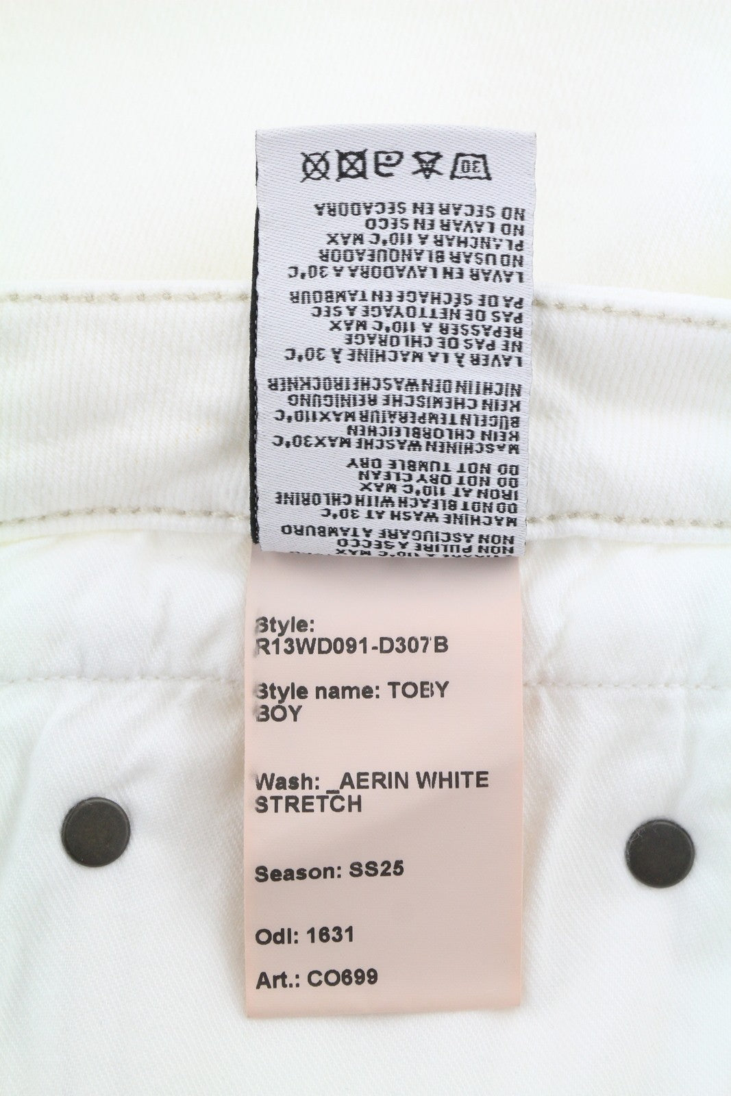 R13 Toby Boy Women Jeans 28 Aerin White Stretch Low Rise Slim Fit Denim