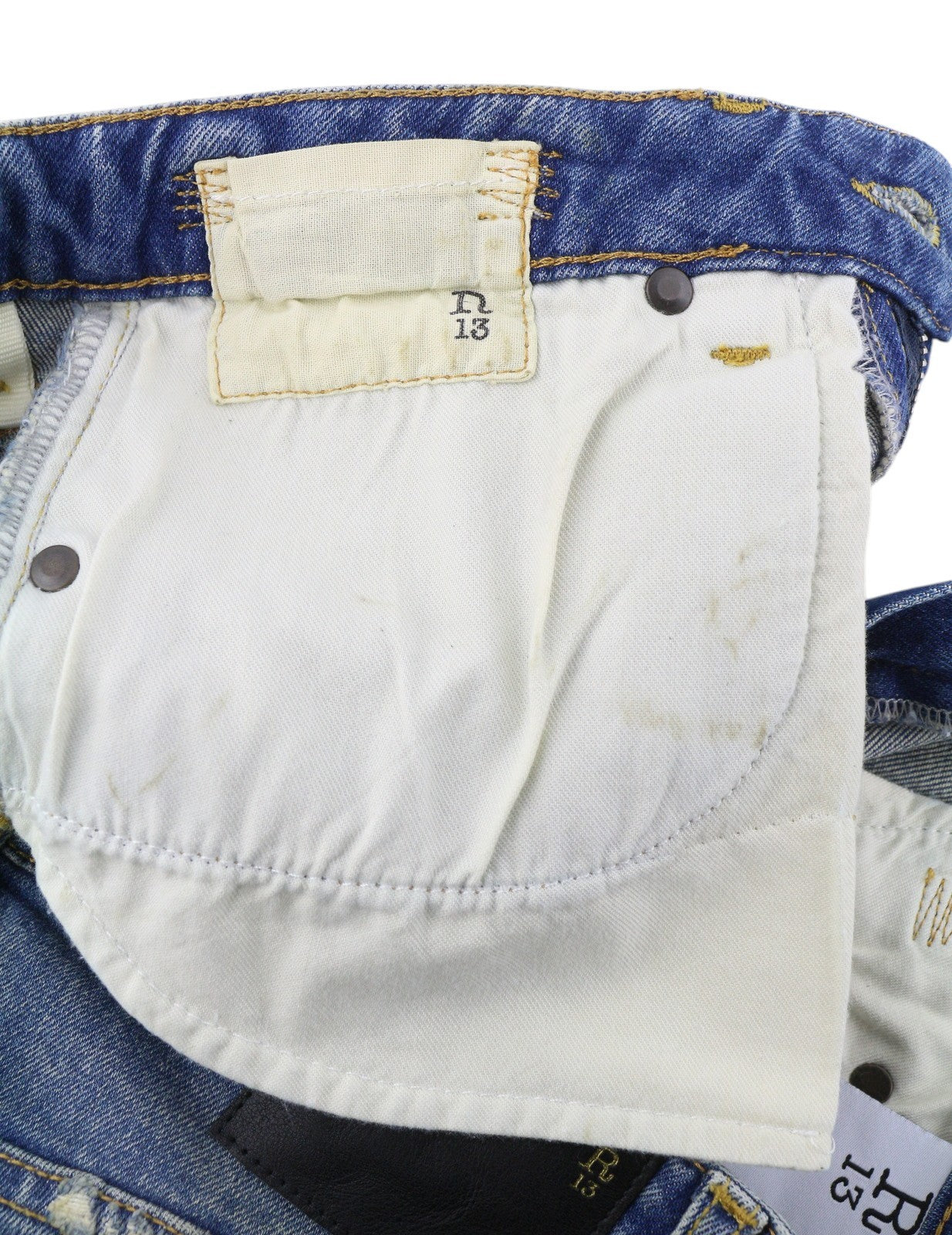 R13 Kick Fit Women Jeans 25 Kelly Stretch Cropped Aged Faded Blue PS26