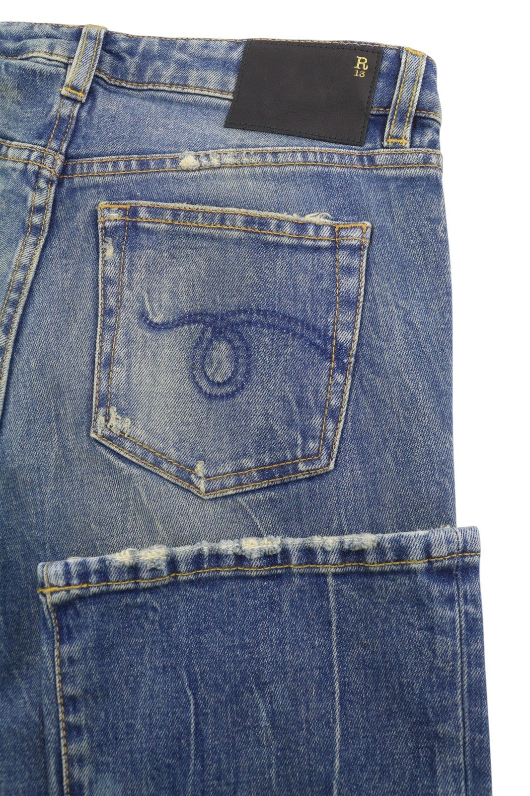 R13 Kick Fit Women Jeans 25 Kelly Stretch Cropped Aged Faded Blue PS26