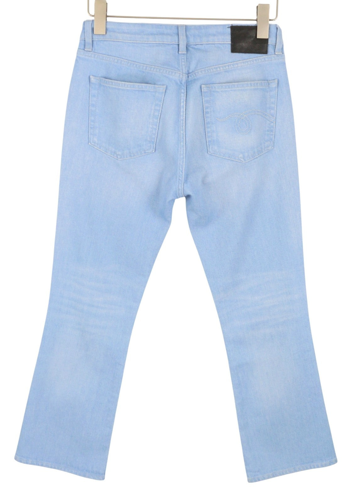 R13 Kick Fit Women Jeans 27 Baby Blue Stretch Whiskers Faded Cropped