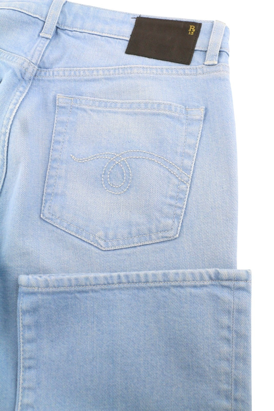 R13 Kick Fit Women Jeans 27 Baby Blue Stretch Whiskers Faded Cropped