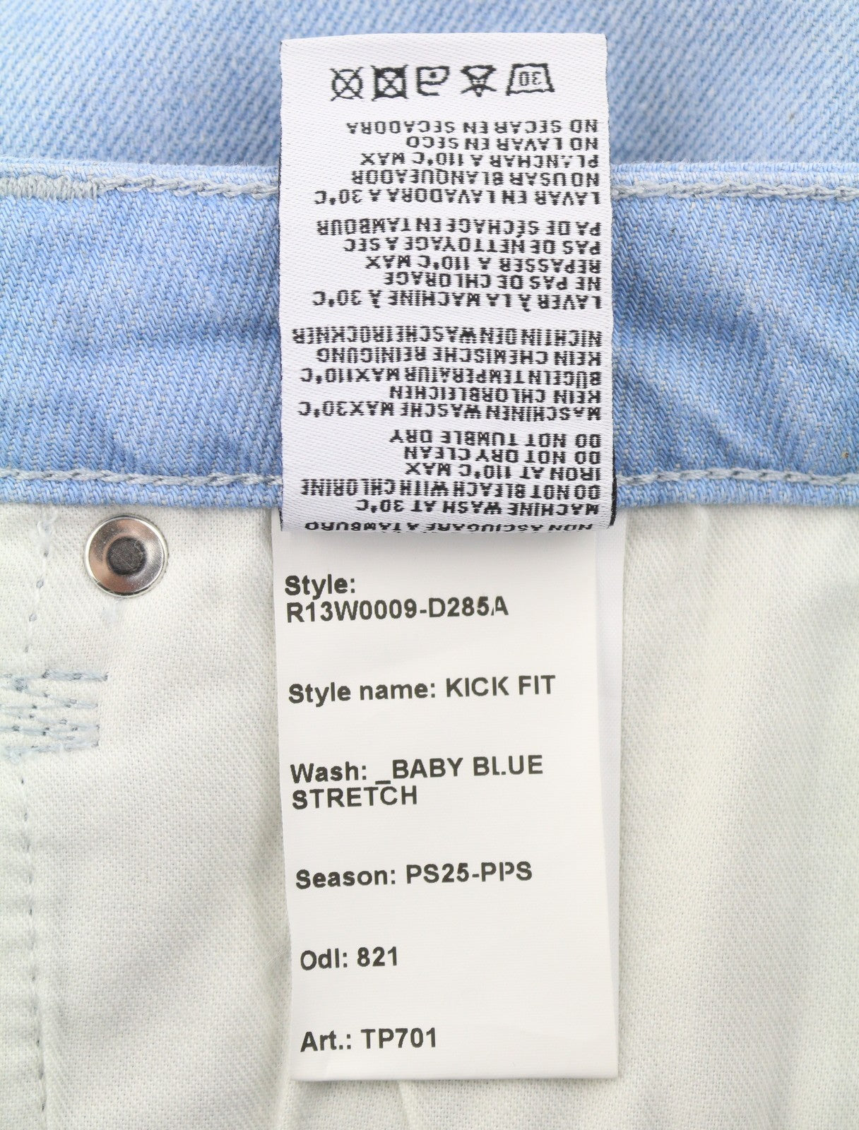 R13 Kick Fit Women Jeans 27 Baby Blue Stretch Whiskers Faded Cropped