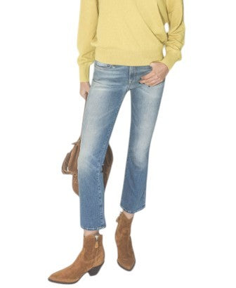 R13 Kick Fit Women Jeans 24 Jasper Stretch Cropped Whiskers Faded Blue SS26