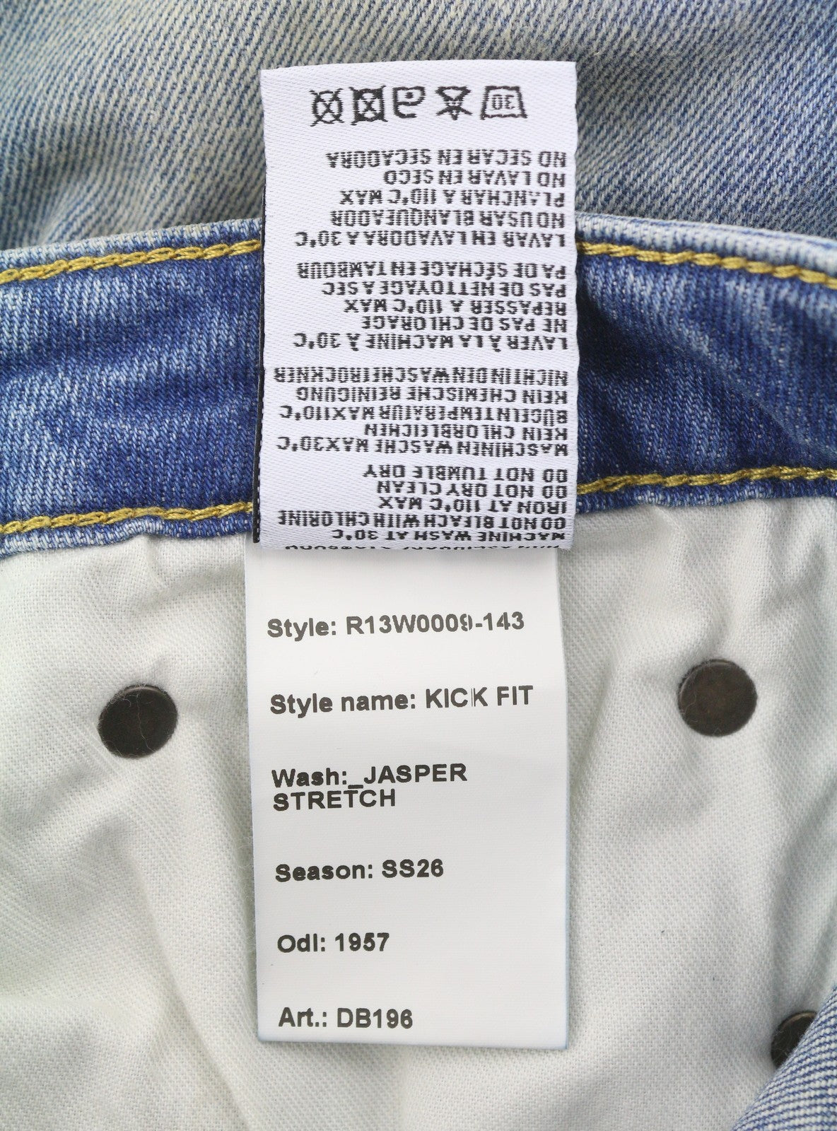 R13 Kick Fit Women Jeans 24 Jasper Stretch Cropped Whiskers Faded Blue SS26