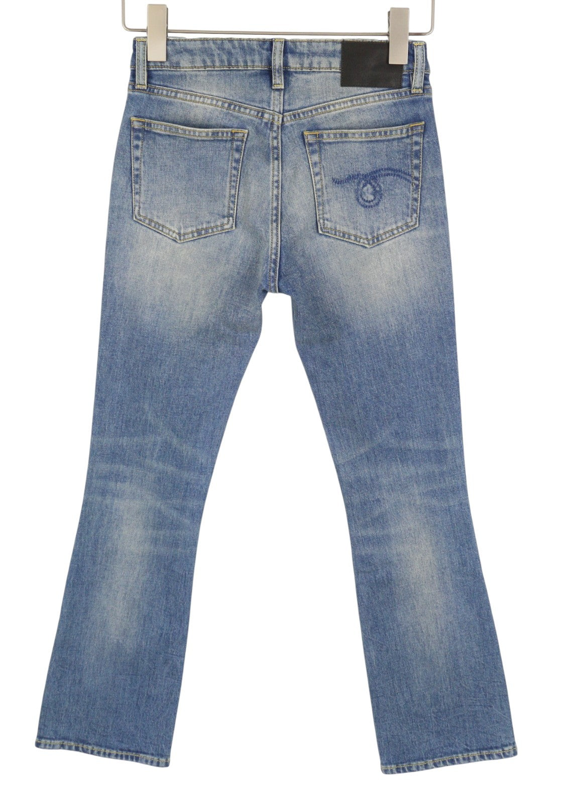 R13 Kick Fit Women Jeans 24 Jasper Stretch Cropped Whiskers Faded Blue SS26