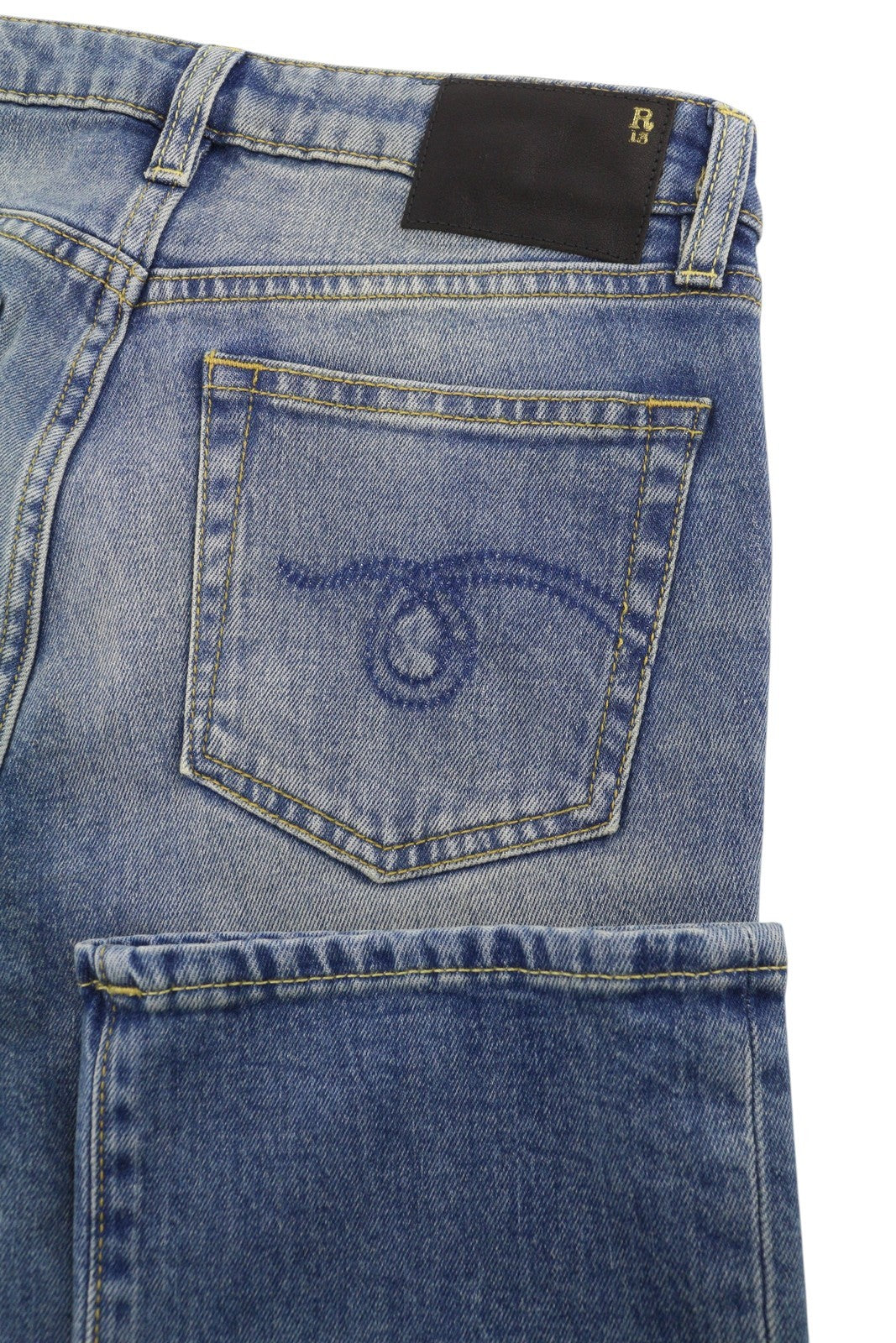 R13 Kick Fit Women Jeans 24 Jasper Stretch Cropped Whiskers Faded Blue SS26