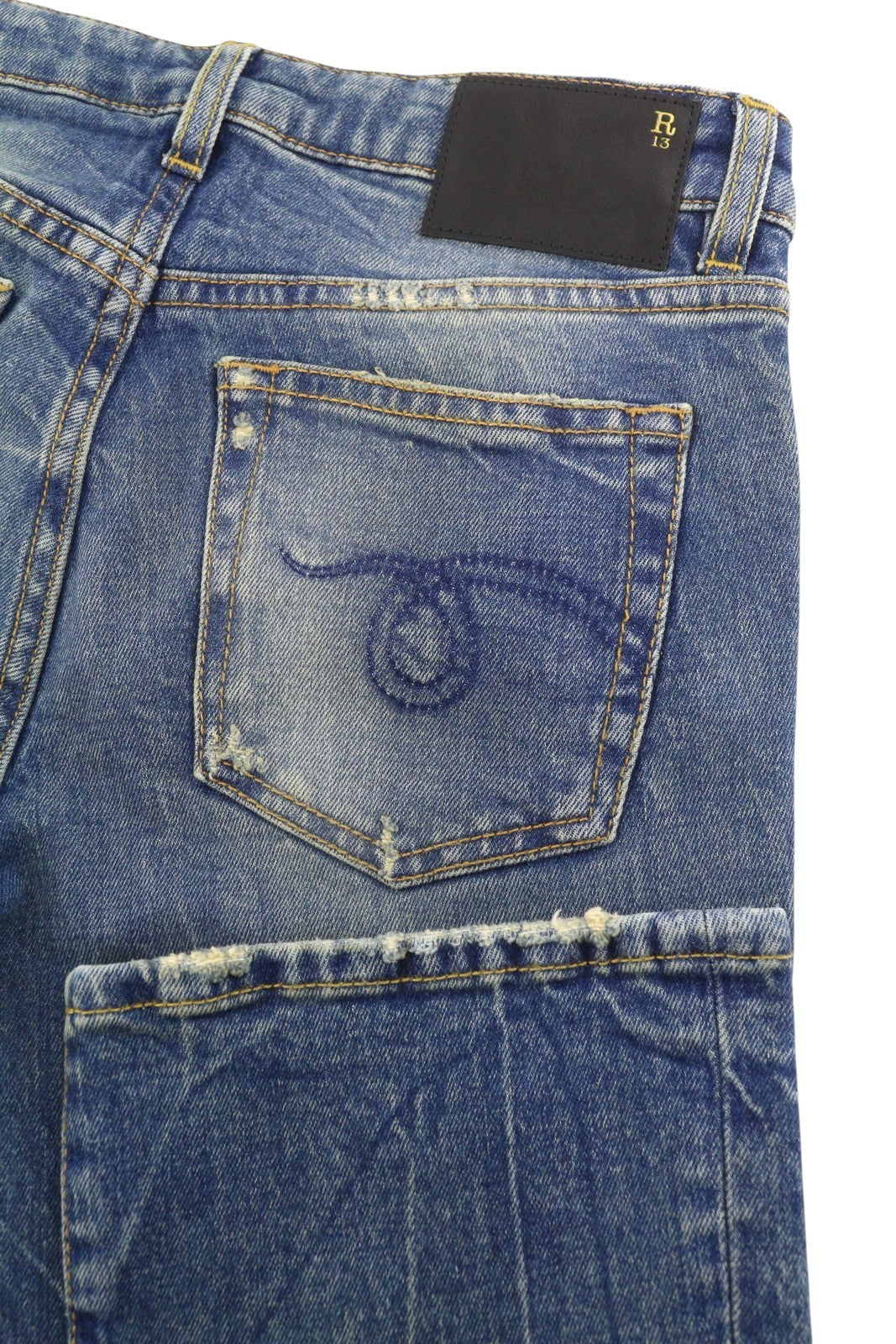 R13 Kick Fit Women Jeans 24 Kelly Stretch Cropped Aged Faded Blue PS26