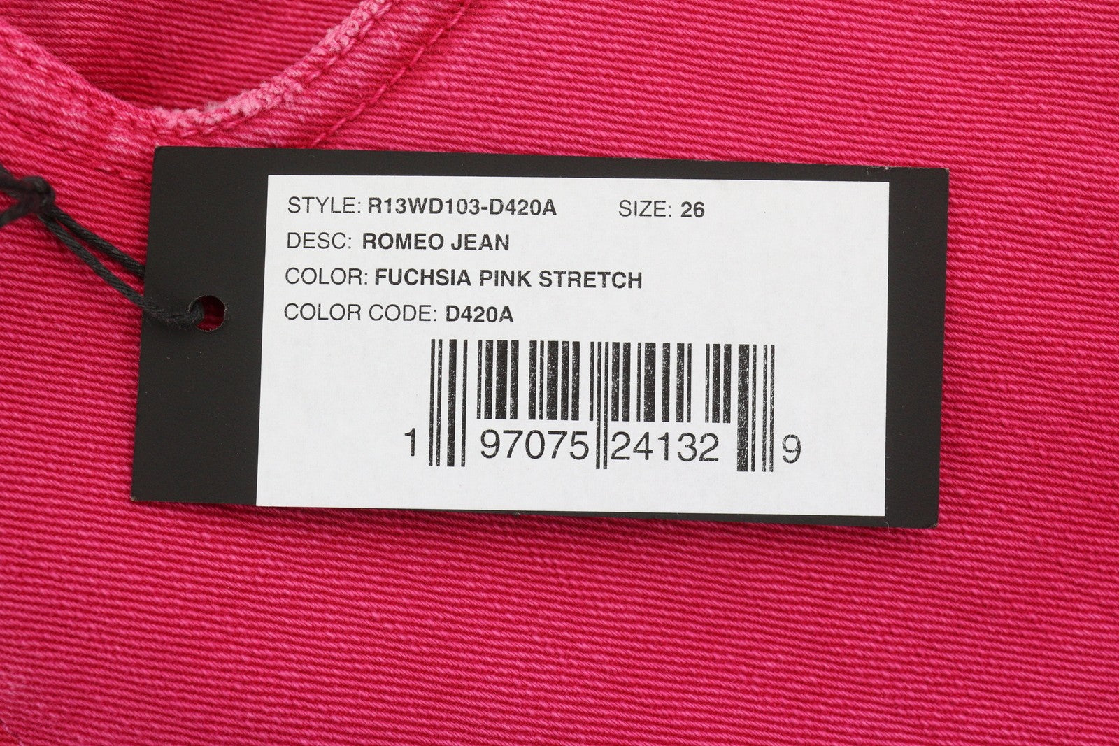 R13 Romeo Women Jeans 26 Fuchsia Stretch Cropped Slim Leg SS26 RRP735