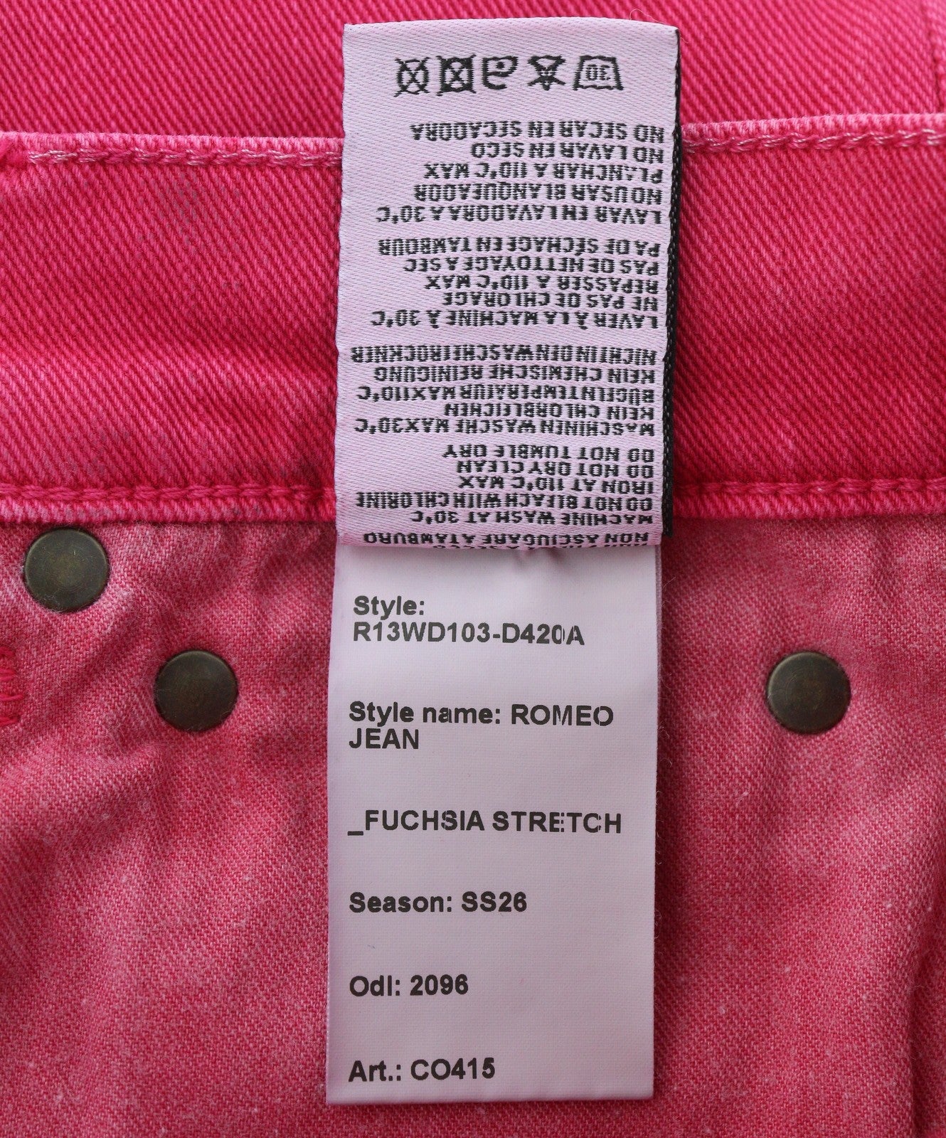 R13 Romeo Women Jeans 26 Fuchsia Stretch Cropped Slim Leg SS26 RRP735