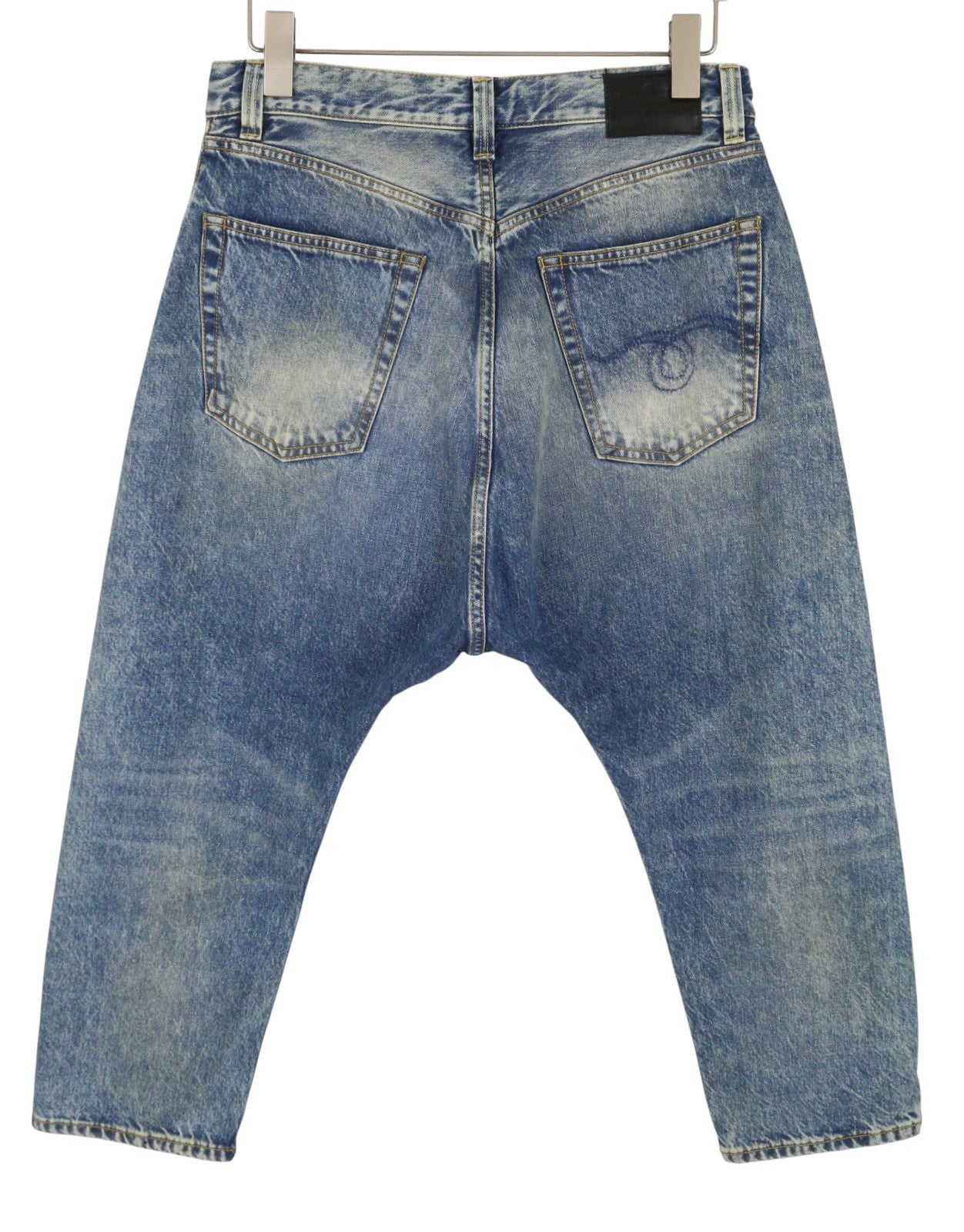 R13 Johan Drop Men Jeans 32 Jasper Cropped Whiskers Faded Blue