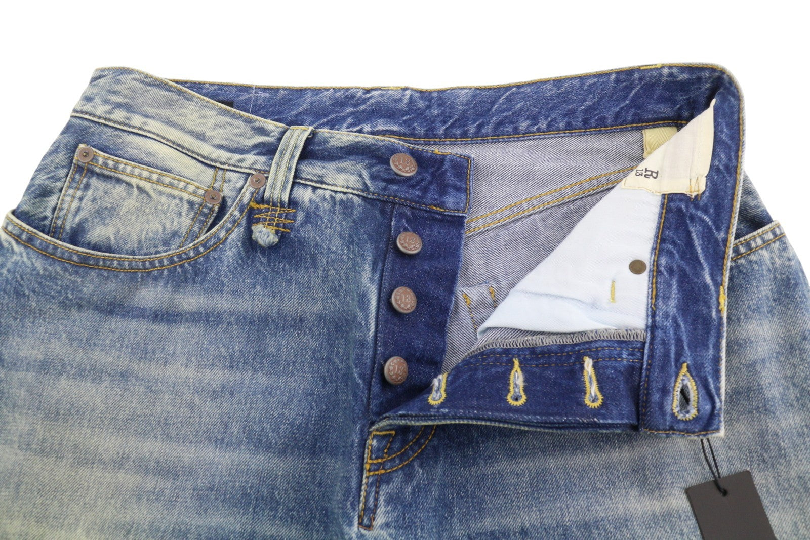 R13 Johan Drop Men Jeans 32 Jasper Cropped Whiskers Faded Blue