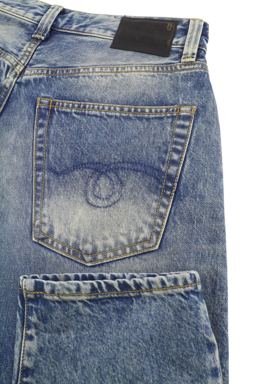 R13 Johan Drop Men Jeans 32 Jasper Cropped Whiskers Faded Blue