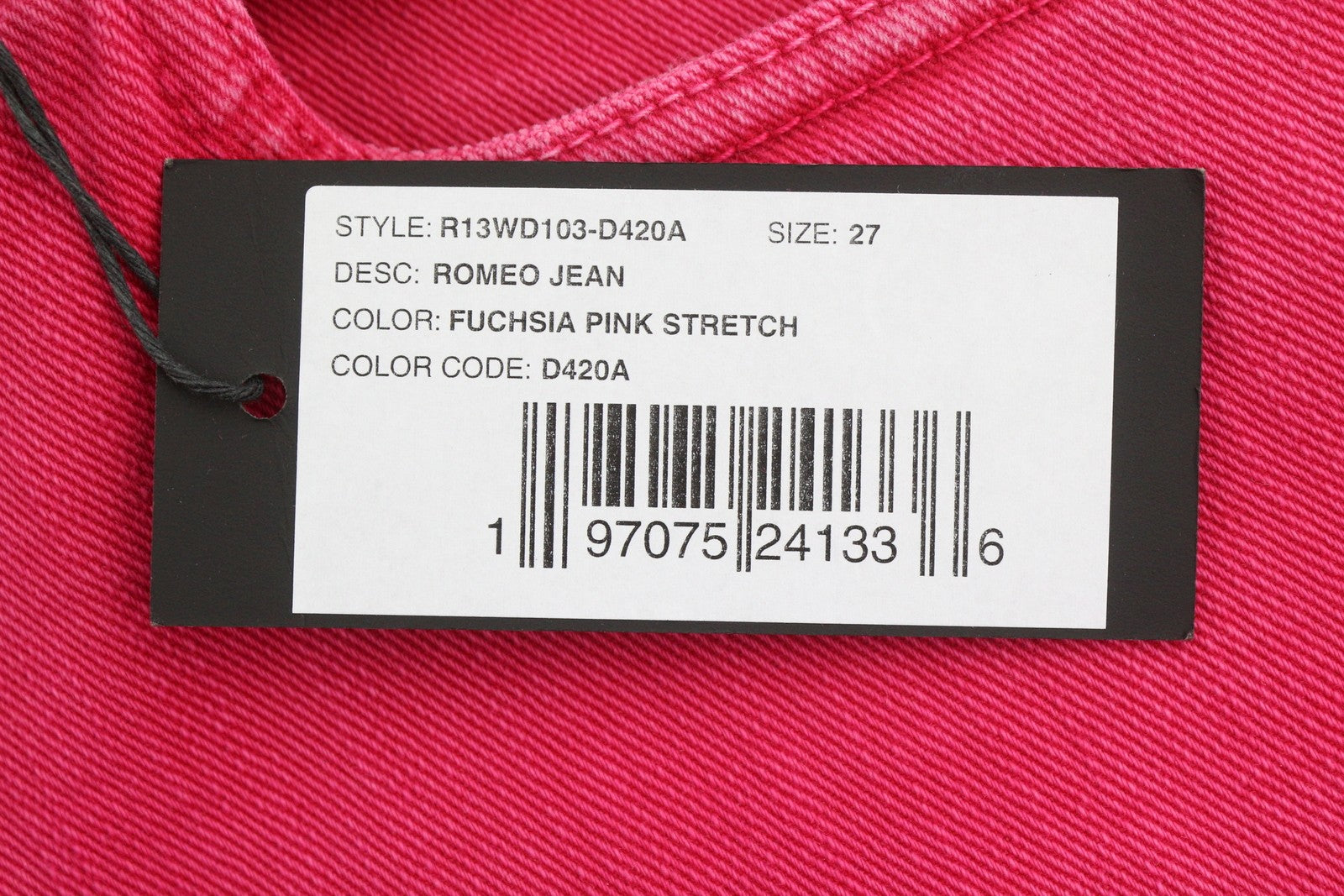 R13 Romeo Women Jeans 27 Fuchsia Stretch Cropped Slim Leg SS26 RRP735