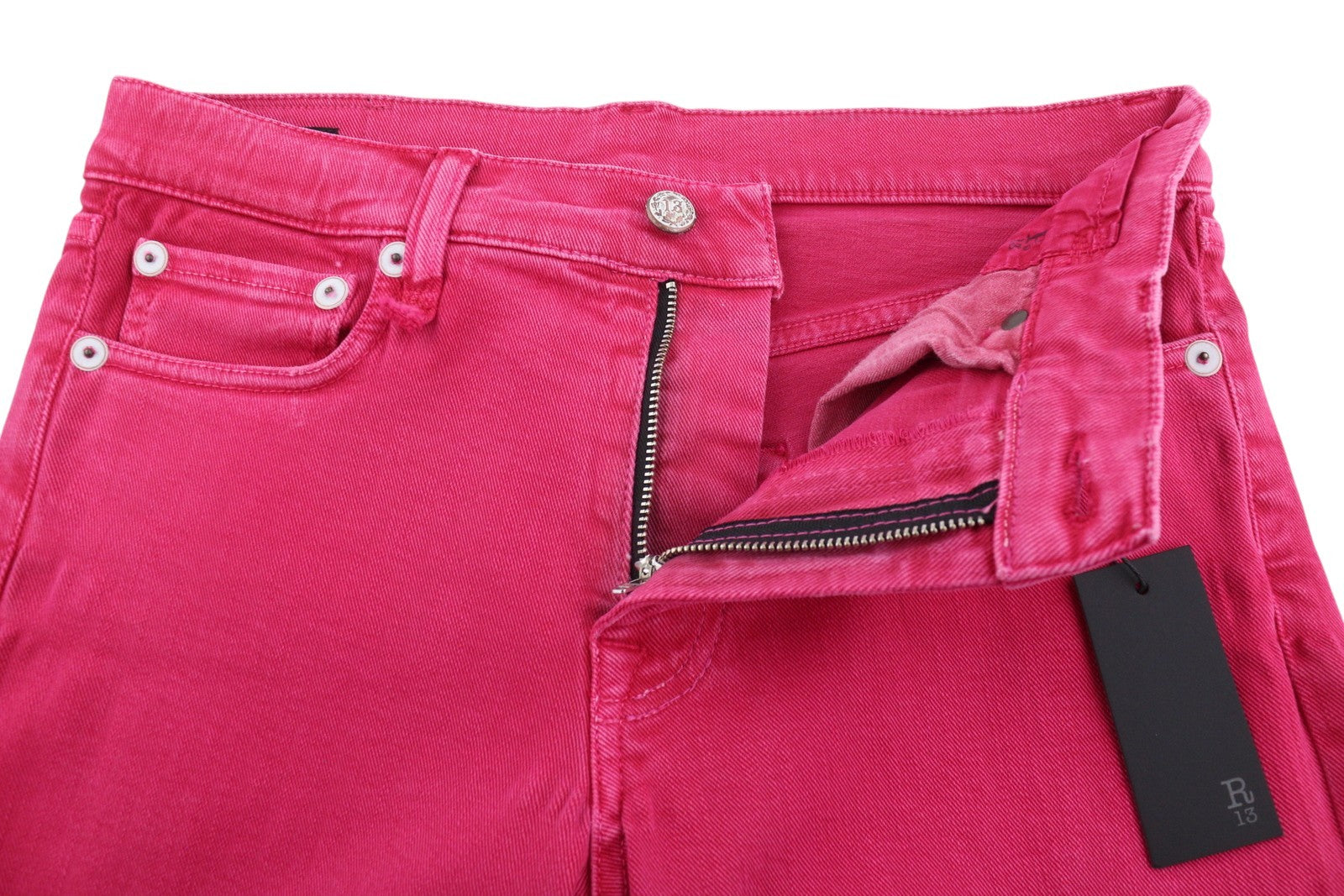 R13 Romeo Women Jeans 27 Fuchsia Stretch Cropped Slim Leg SS26 RRP735