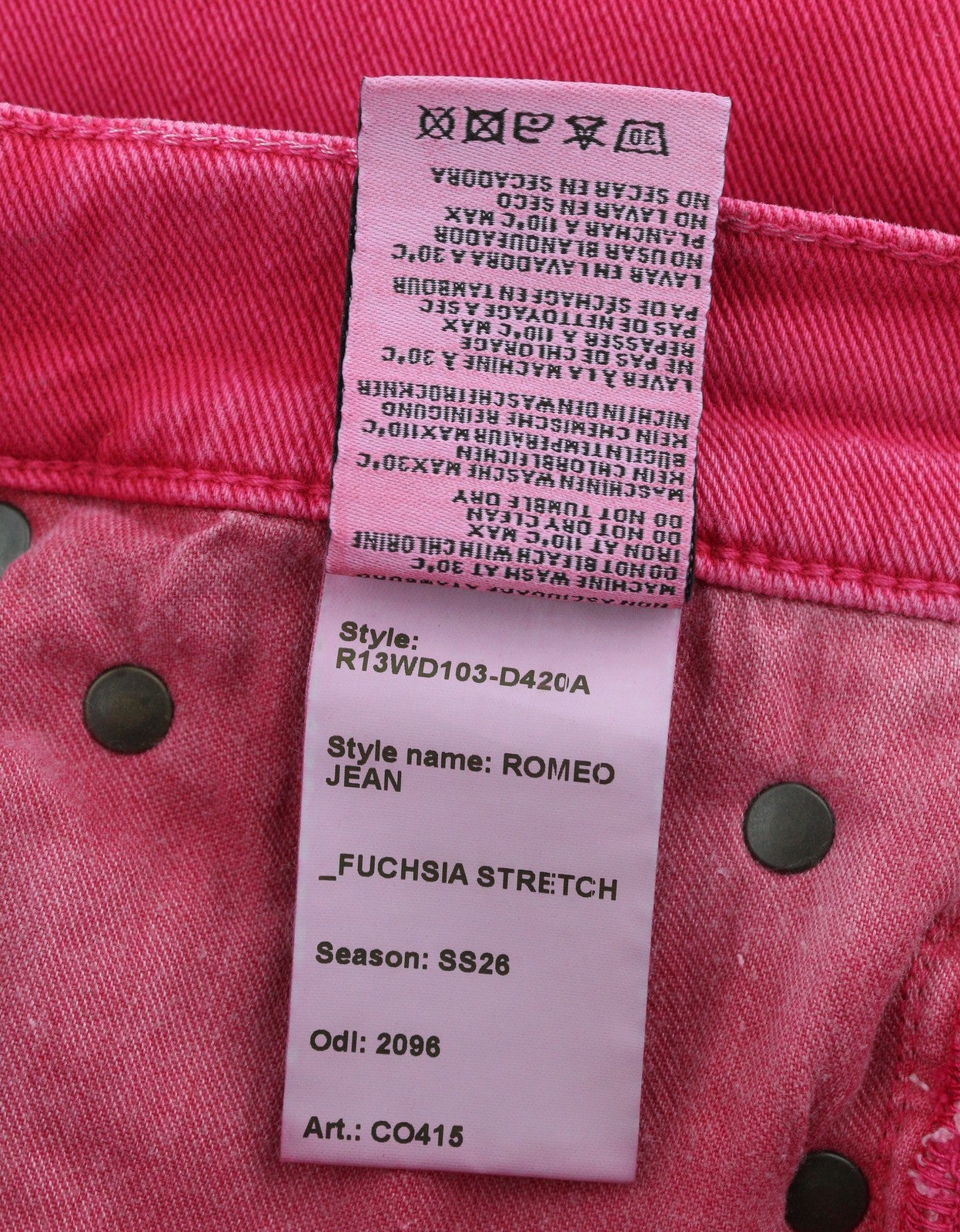 R13 Romeo Women Jeans 27 Fuchsia Stretch Cropped Slim Leg SS26 RRP735