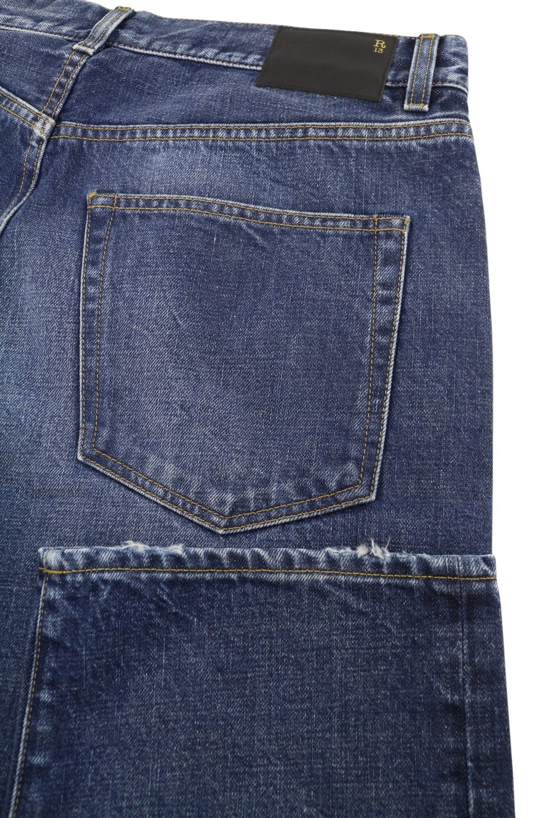 R13 Boyfriend Women Jeans 27 Bowery Indigo Whiskers Faded Cropped Blue PF26