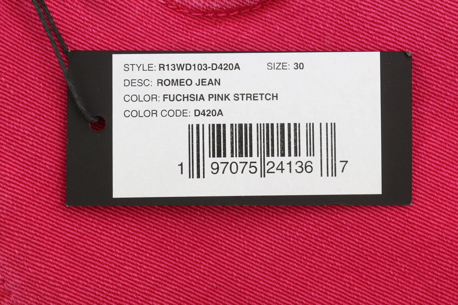 R13 Romeo Women Jeans 30 Fuchsia Stretch Cropped Slim Fit SS26 RRP735