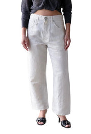 R13 X-BF Women Trousers 31 White With Black Mini Stripe Linen Blend SS26 RRP785
