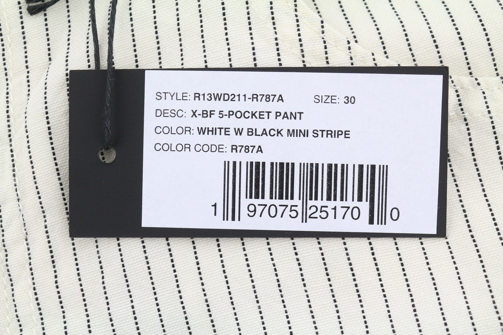 R13 X-BF Women Trousers 30 White With Black Mini Stripe Linen Blend SS26 RRP785