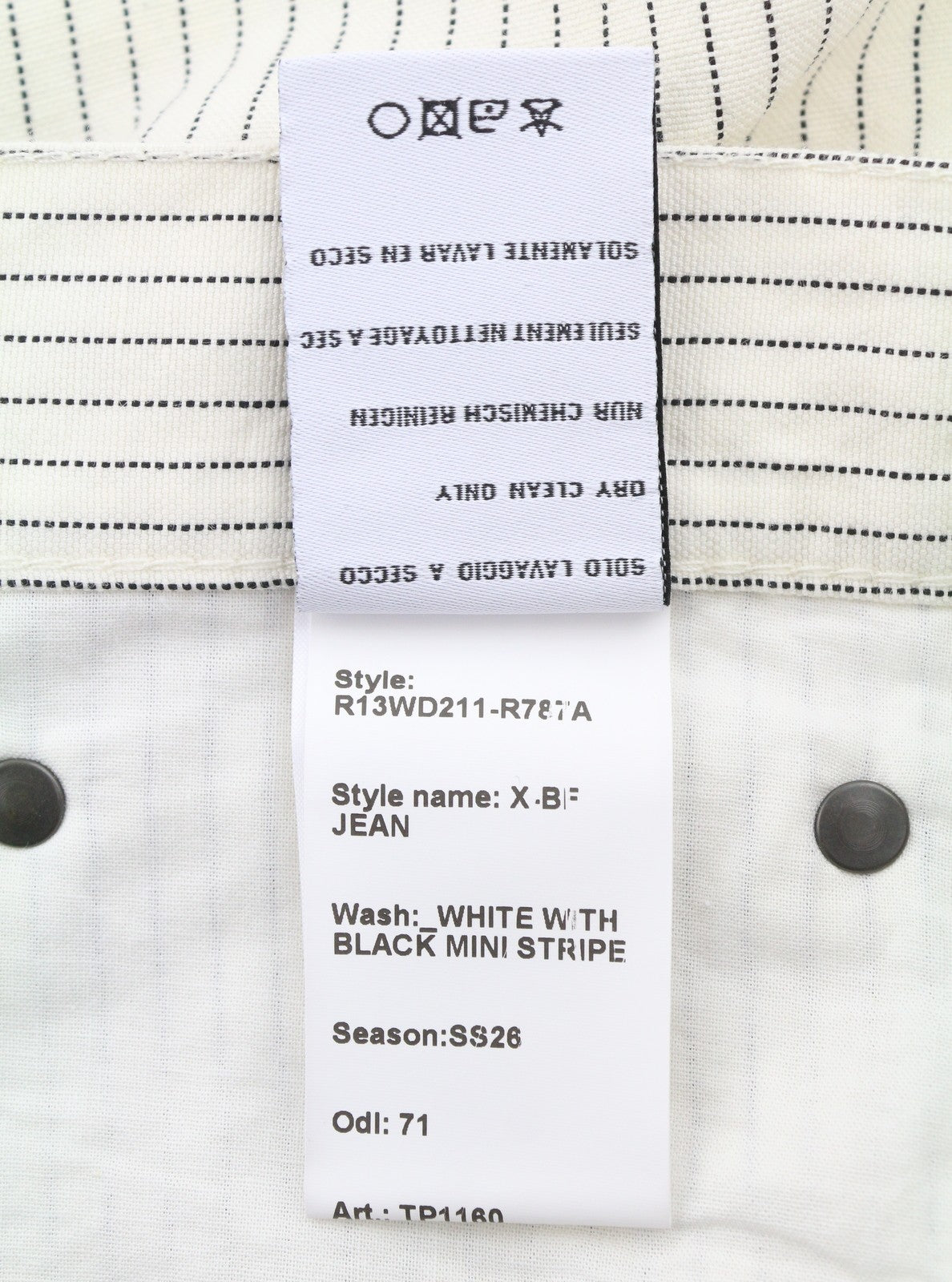 R13 X-BF Women Trousers 30 White With Black Mini Stripe Linen Blend SS26 RRP785