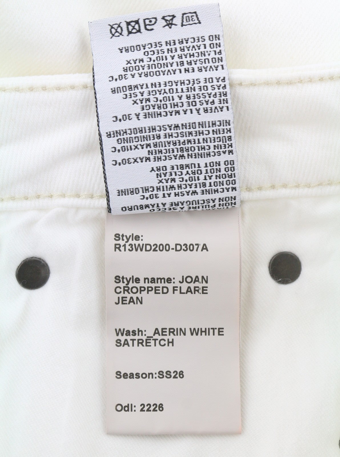 R13 Joan Cropped Flare Women Jeans 26 Aerin White Stretch Cropped SS26 RRP685