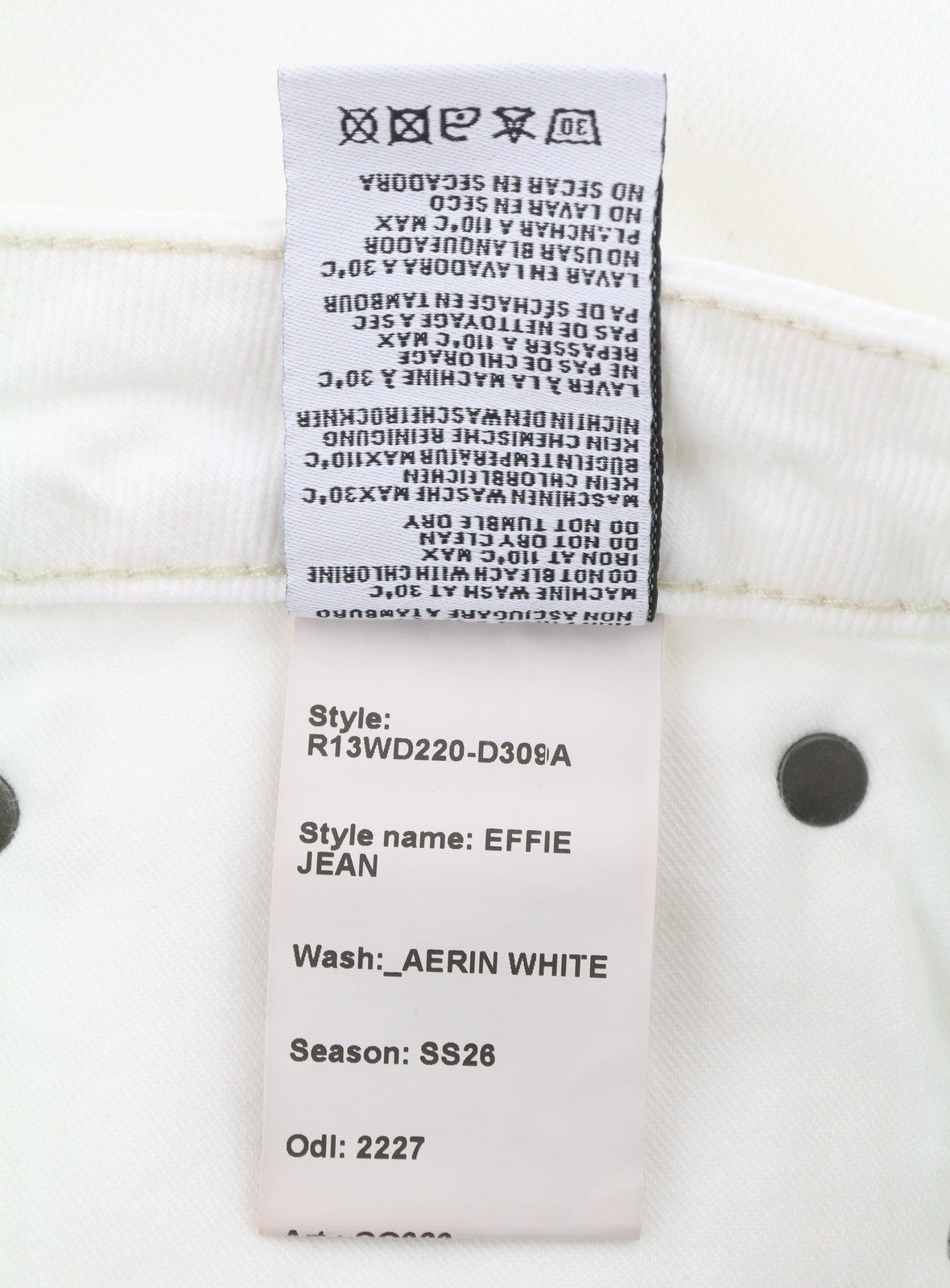 R13 Effie Women Jeans 30 Aerin White Straight Fit Zip Fly SS26