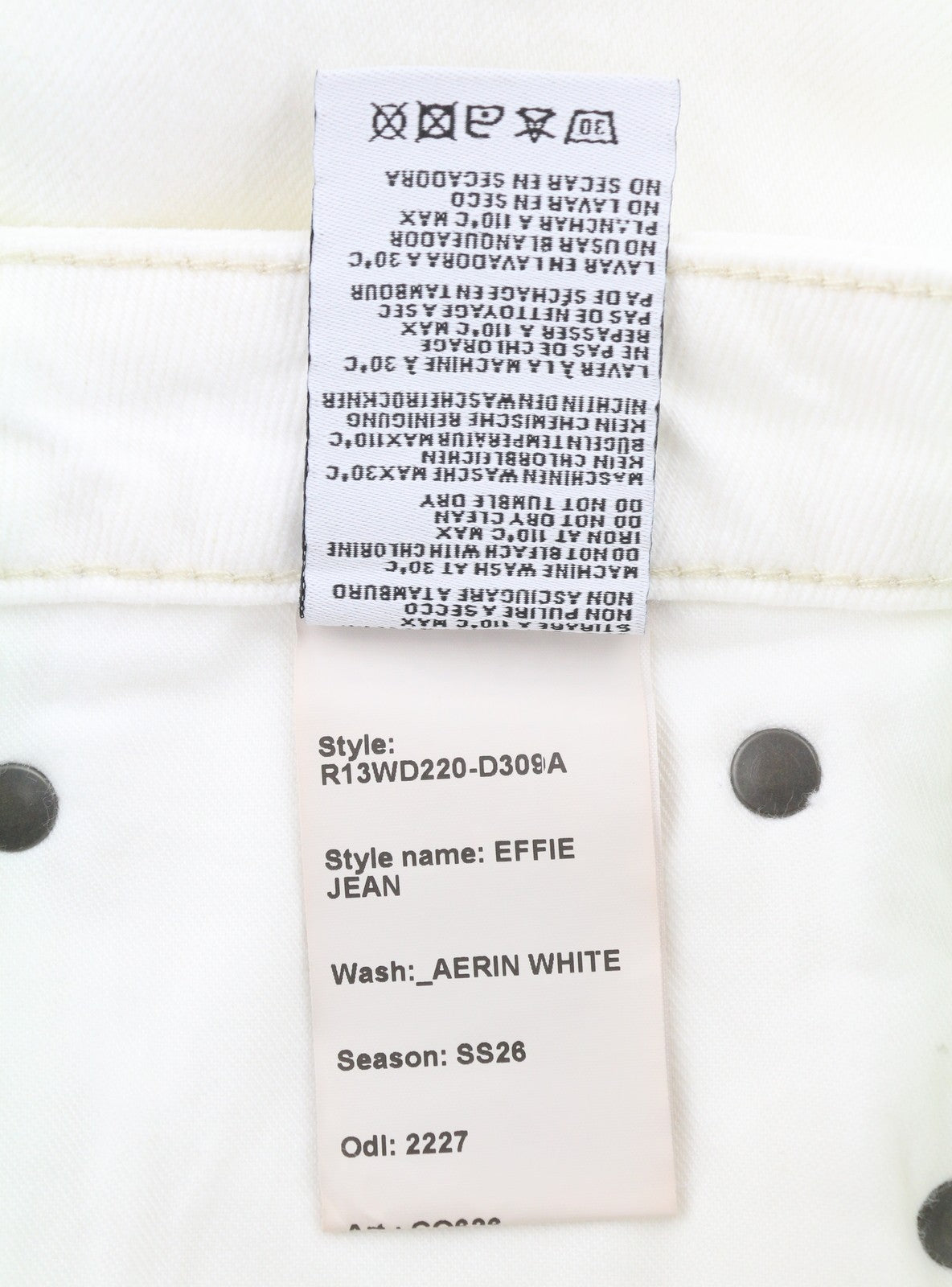 R13 Effie Women Jeans 26 Aerin White Straight Fit Zip Fly SS26