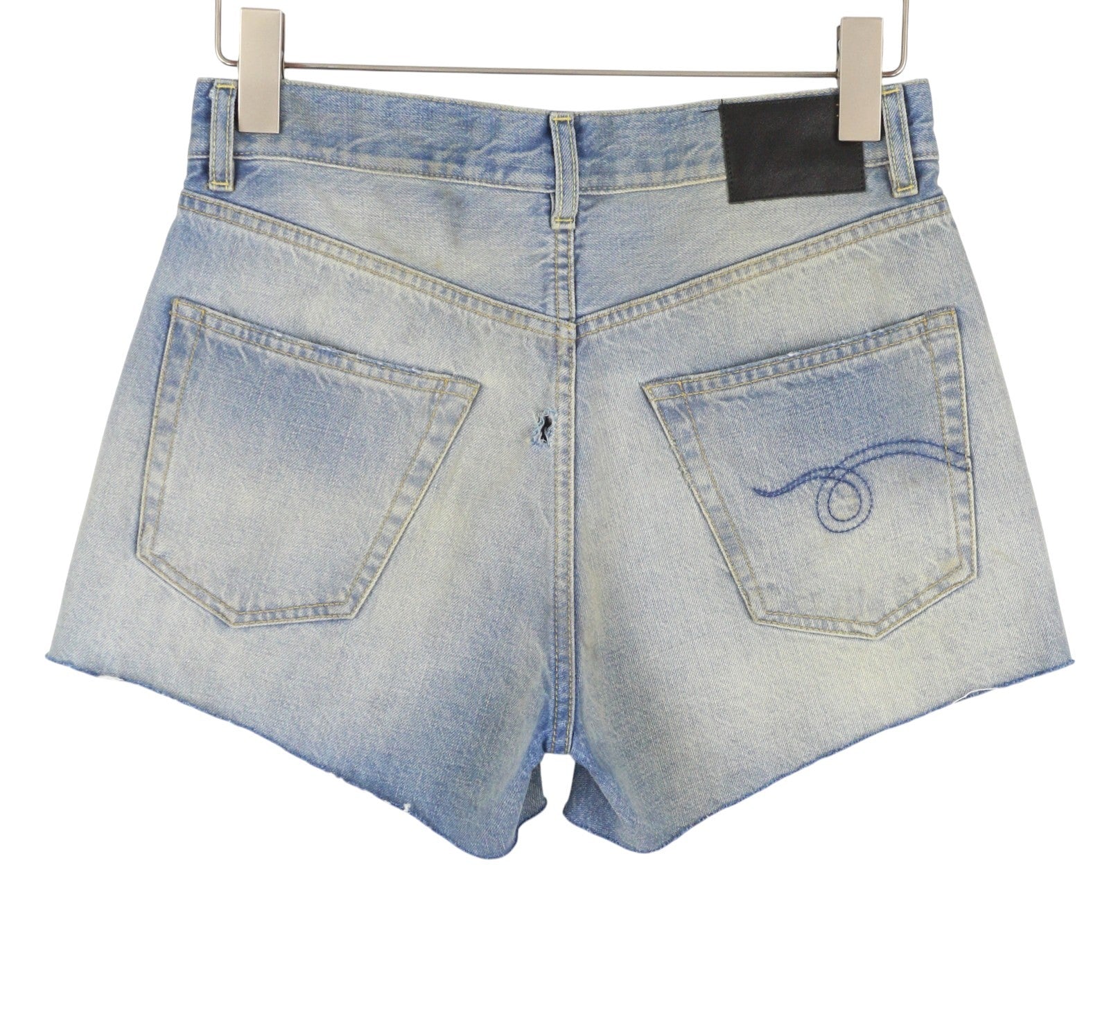 R13 X-BF Women Shorts 24 Bass Blue Whiskers Faded Aged Look Distressed SS26
