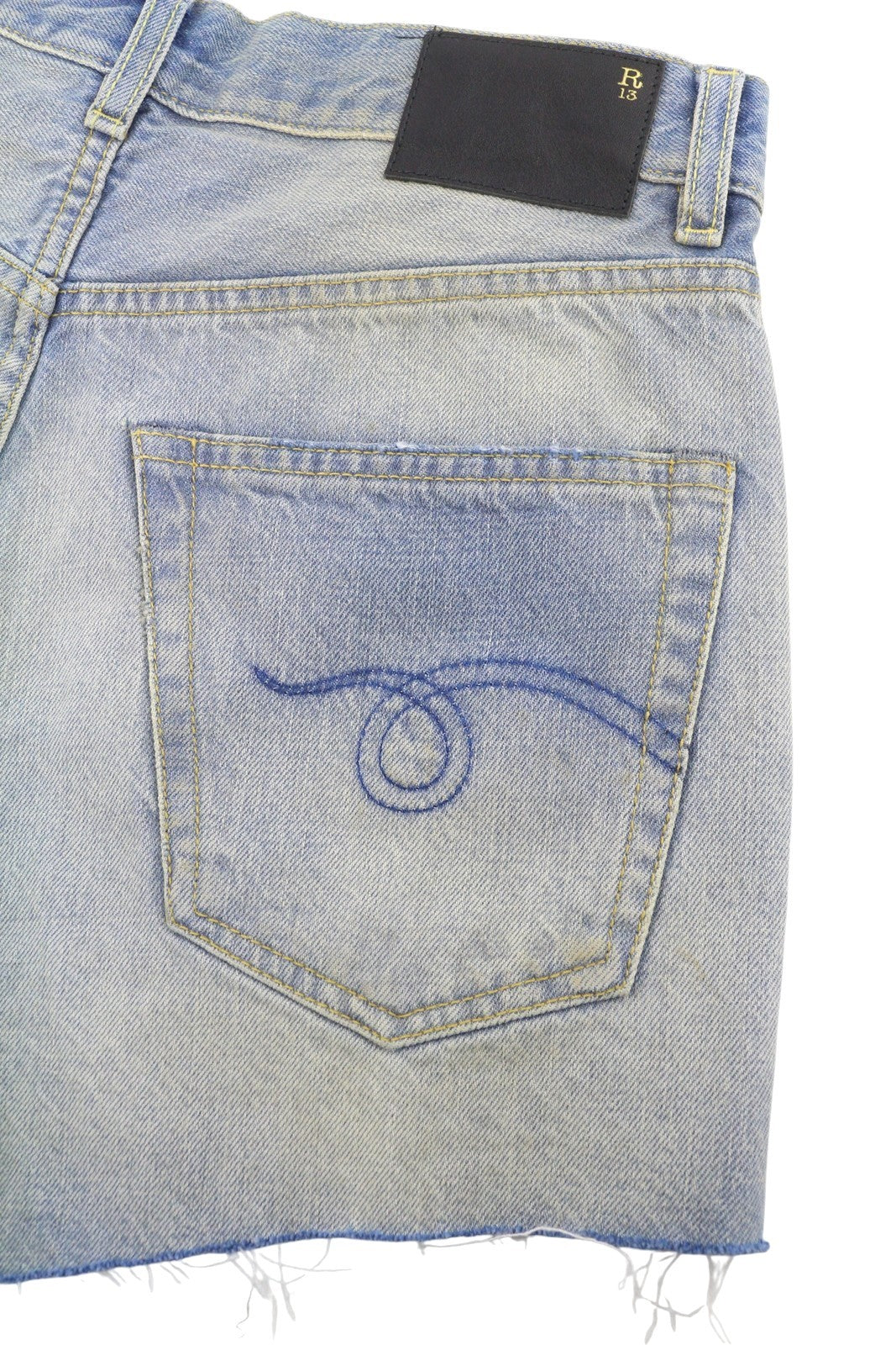 R13 X-BF Women Shorts 24 Bass Blue Whiskers Faded Aged Look Distressed SS26