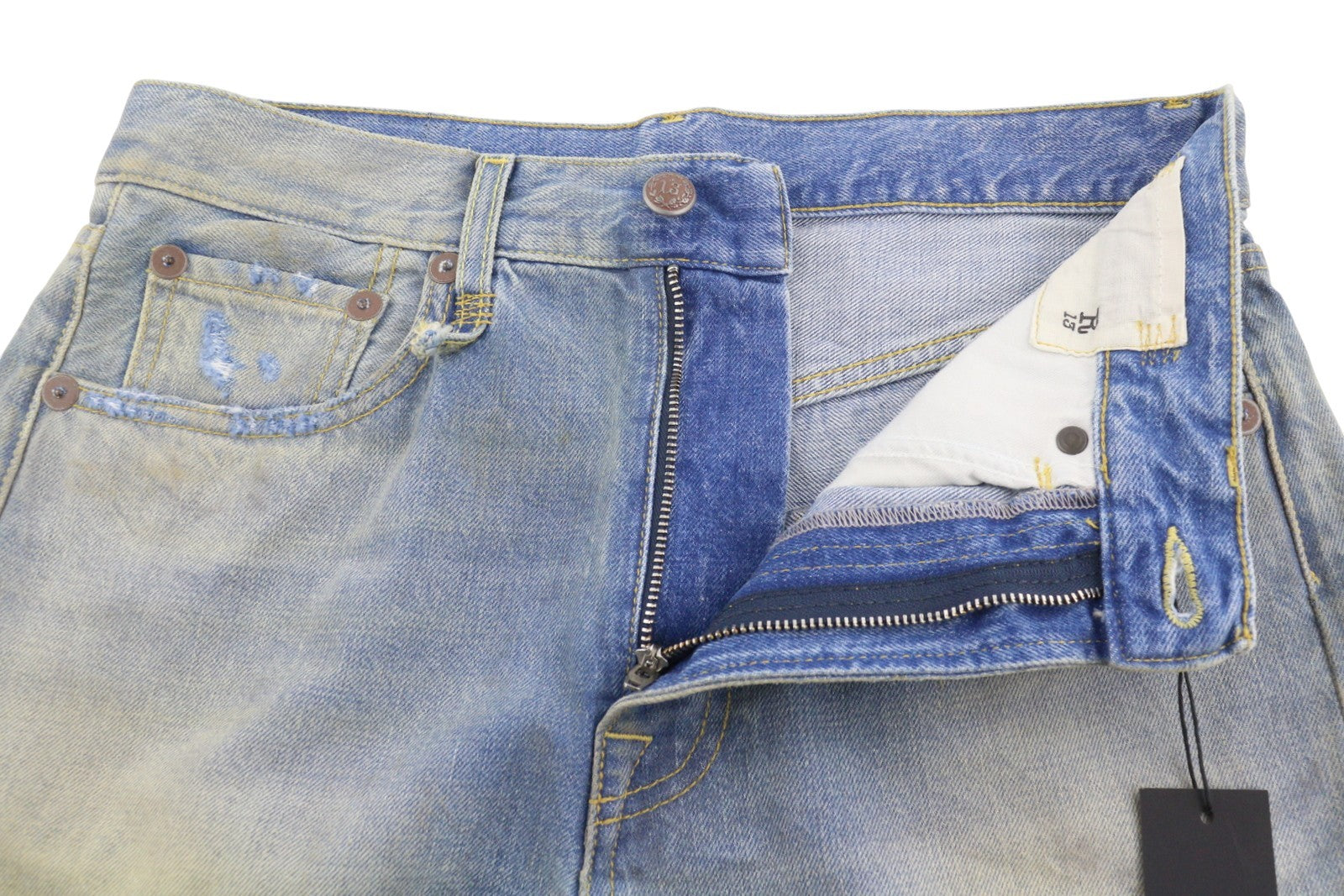 R13 X-BF Women Shorts 24 Bass Blue Whiskers Faded Aged Look Distress SS26