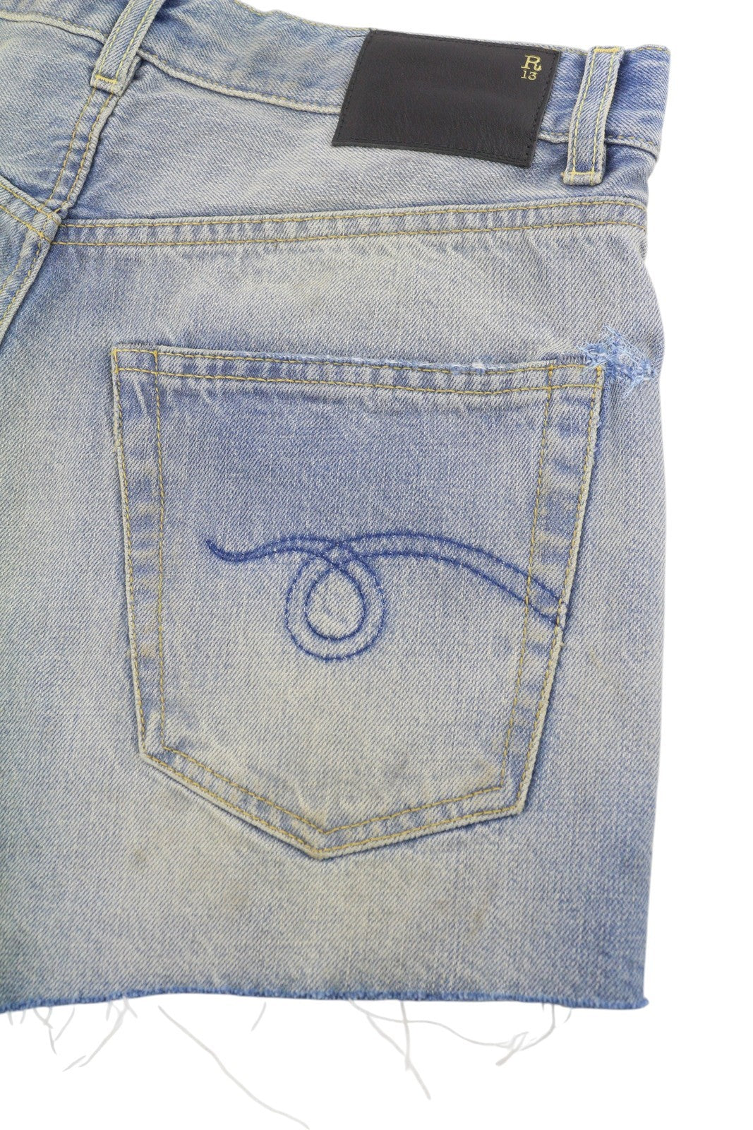 R13 X-BF Women Shorts 23 Bass Blue Whiskers Faded Aged Look Distress SS26
