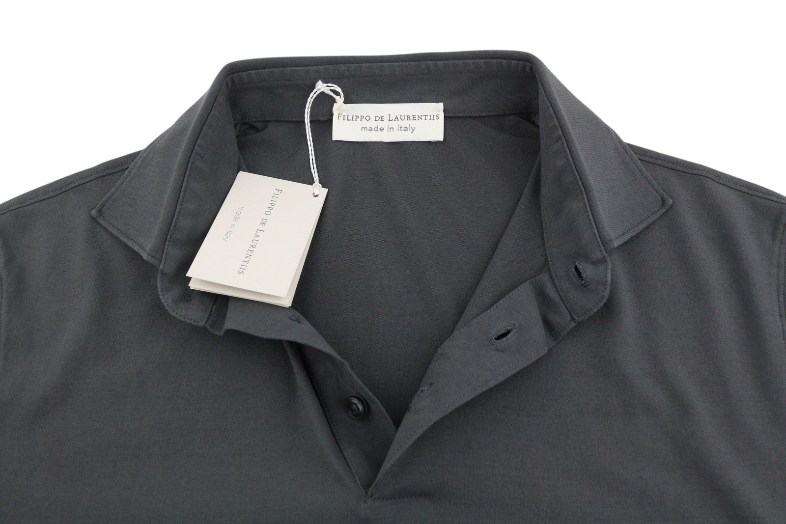 FILIPPO DE LAURENTIIS Men Polos IT50 M Dark Grey Cotton Short Sleeved