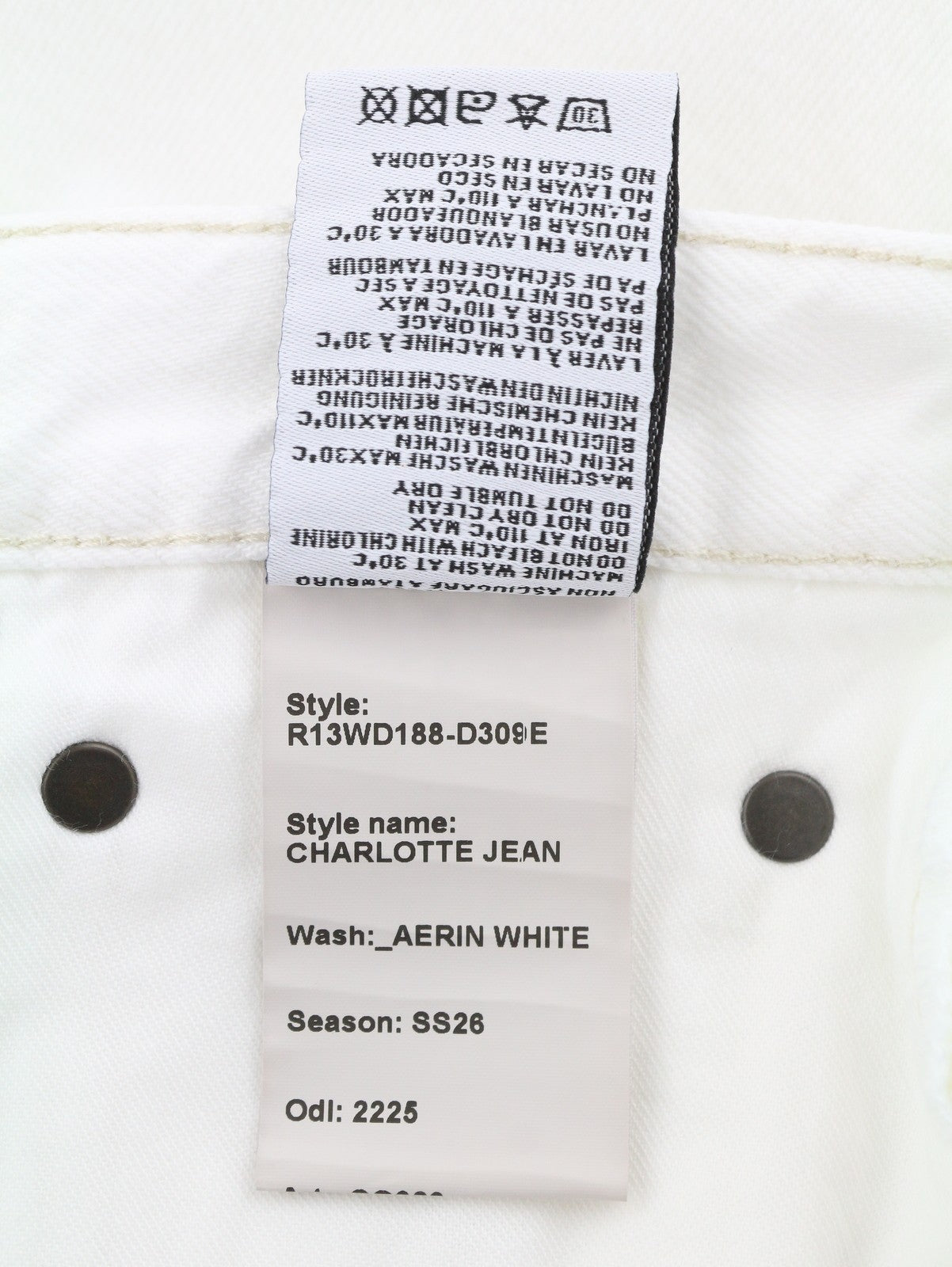 R13 Charlotte Women Jeans 26 Aerin White Flared Fit Zip Fly SS26